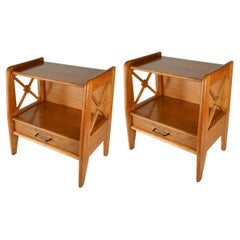 Pair of Oak Bed Side Tables by Jacques Adnet, 1950's