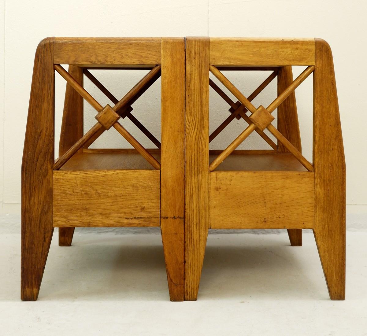 French Pair Of Oak Bedside Tables, Atelier Saint Sabin 1951 Reconstruction