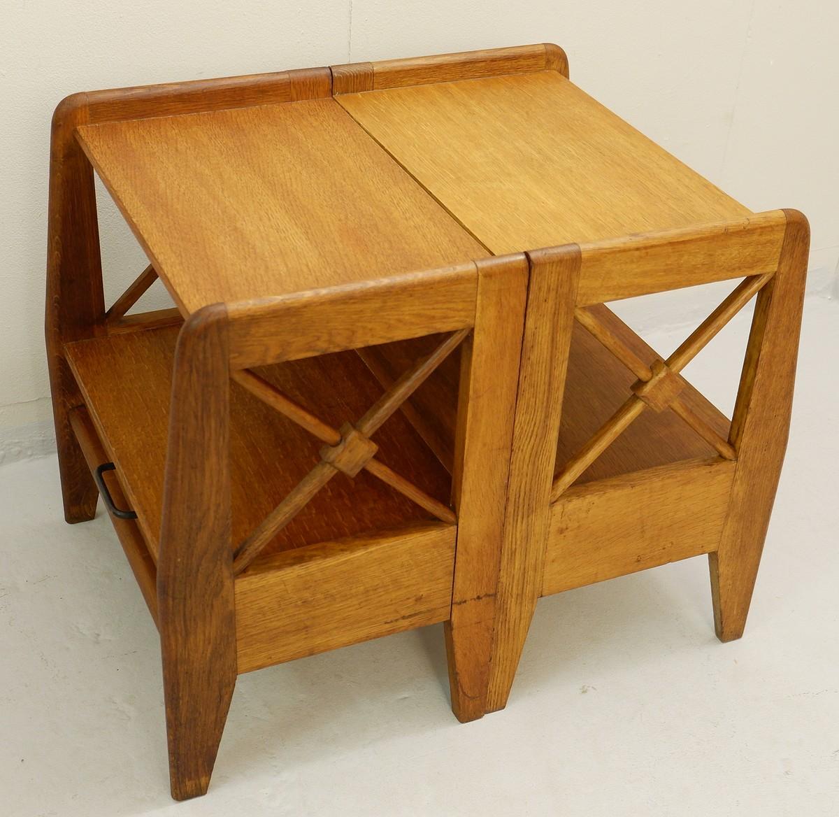 Wood Pair Of Oak Bedside Tables, Atelier Saint Sabin 1951 Reconstruction
