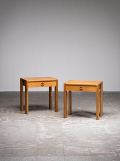 Pair of Oak Bedside Tables by Esko Pajamies for Asko, Finland, 1960s