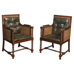 Antique Pair of oak bergere library chairs