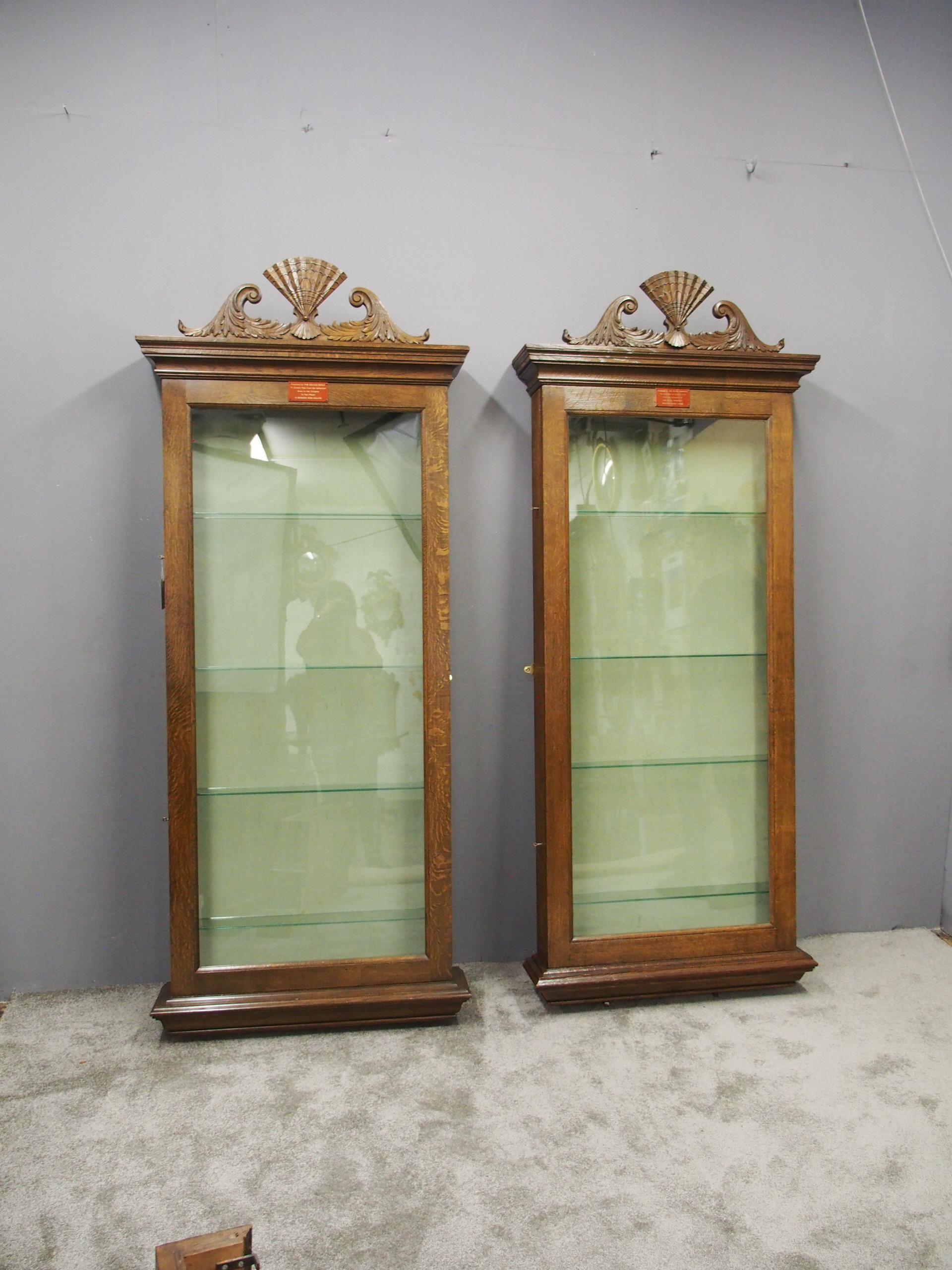 Pair of Oak Bespoke Made Fan Display Cabinets 7