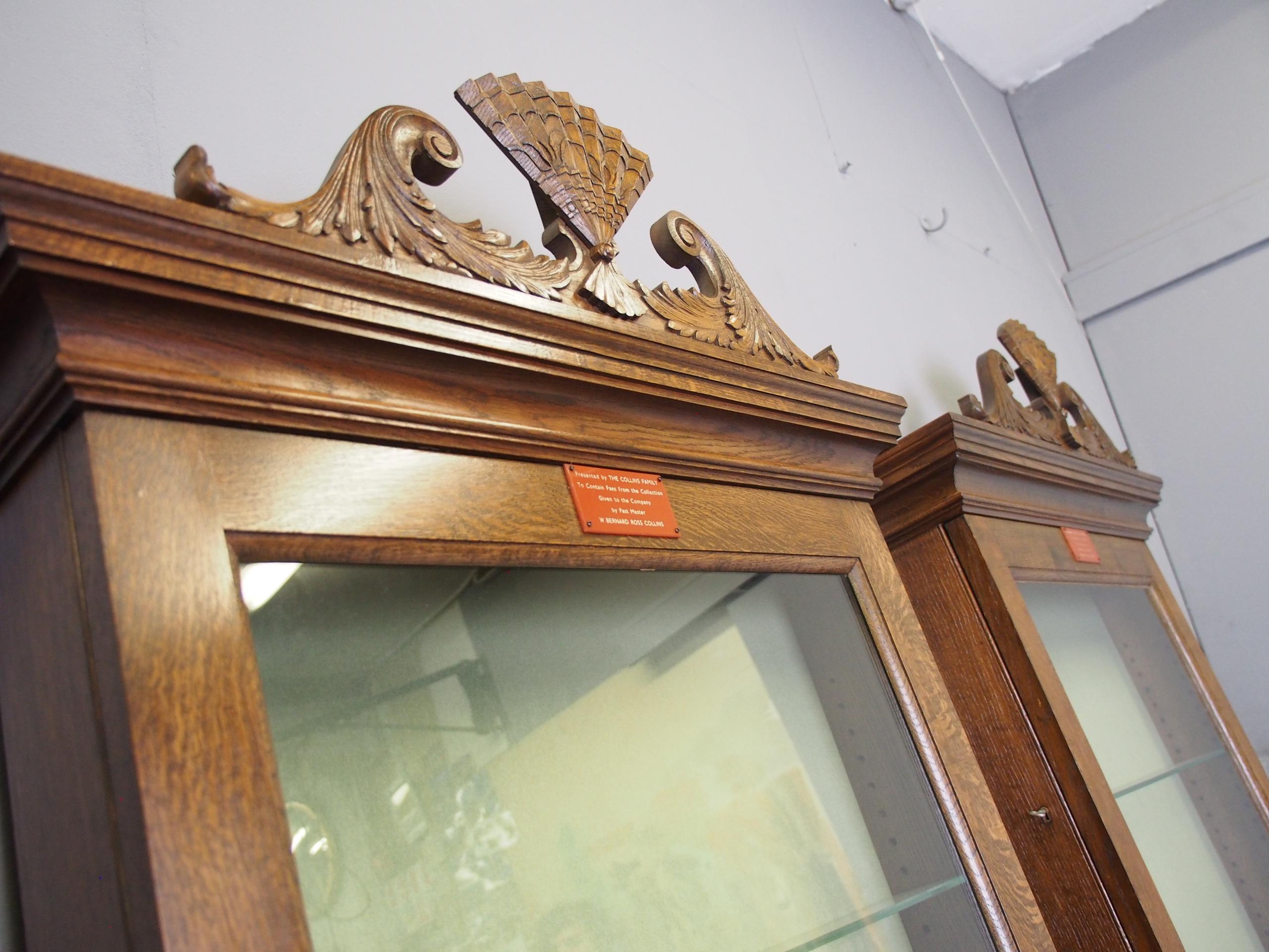 Pair of Oak Bespoke Made Fan Display Cabinets 3