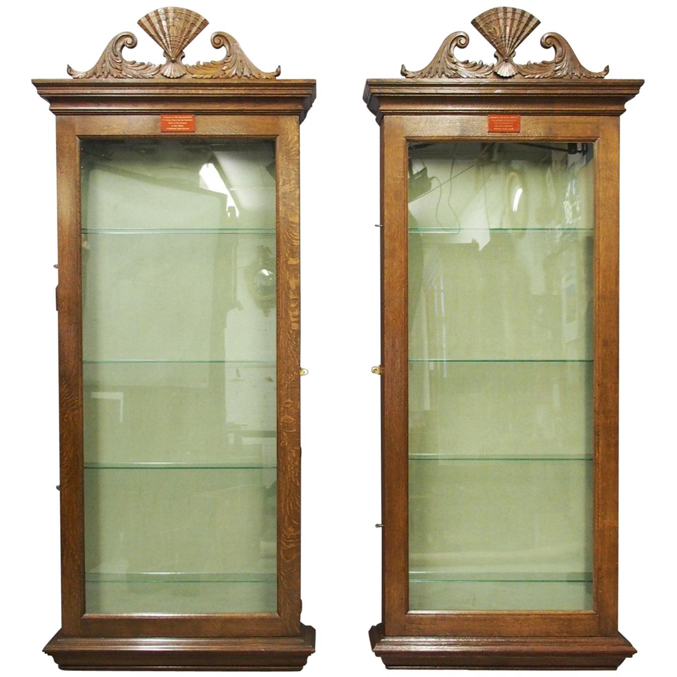 Pair of Oak Bespoke Made Fan Display Cabinets