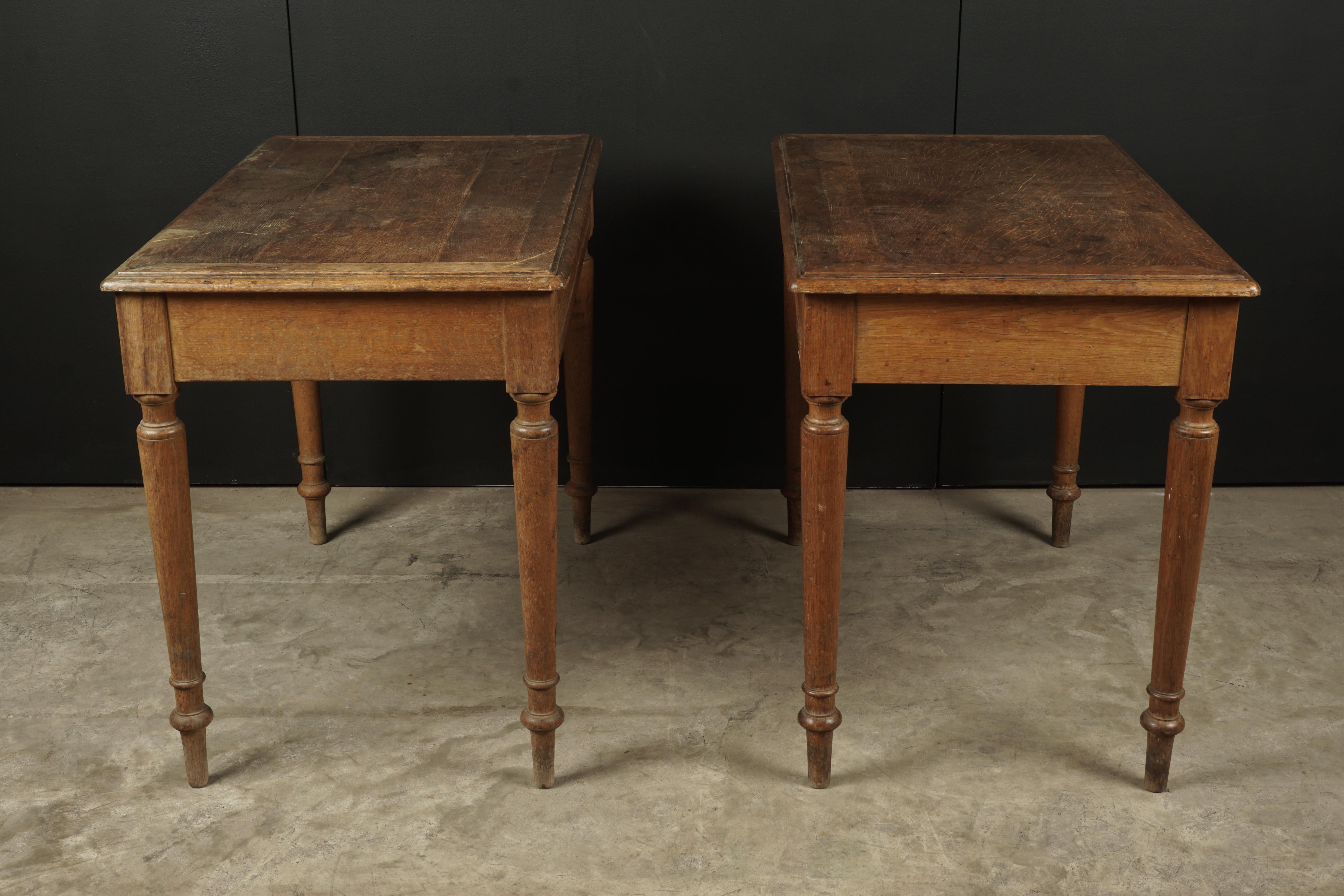 Pair of Oak Bistro Tables from France, circa 1950 In Good Condition In Nashville, TN