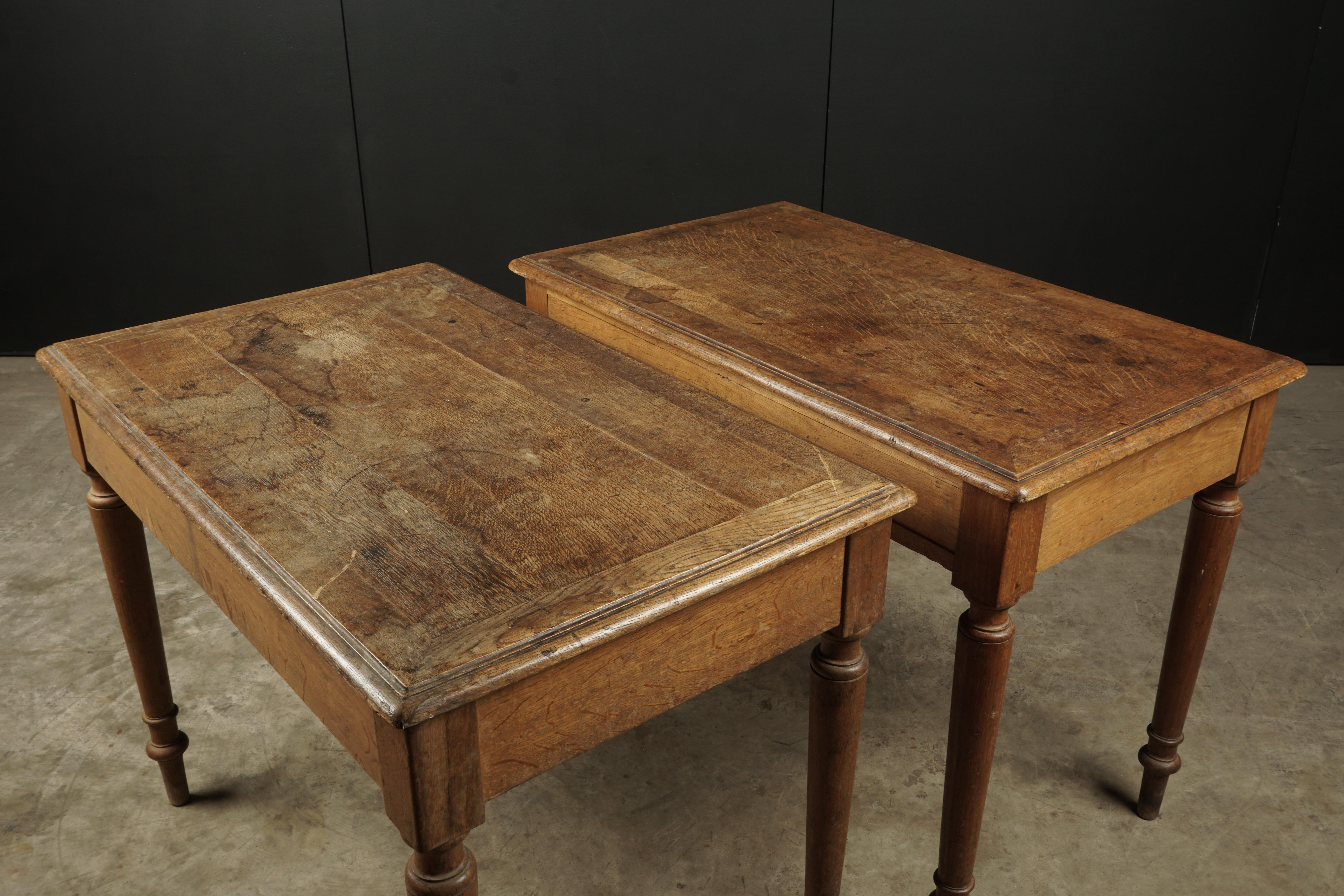 Mid-20th Century Pair of Oak Bistro Tables from France, circa 1950