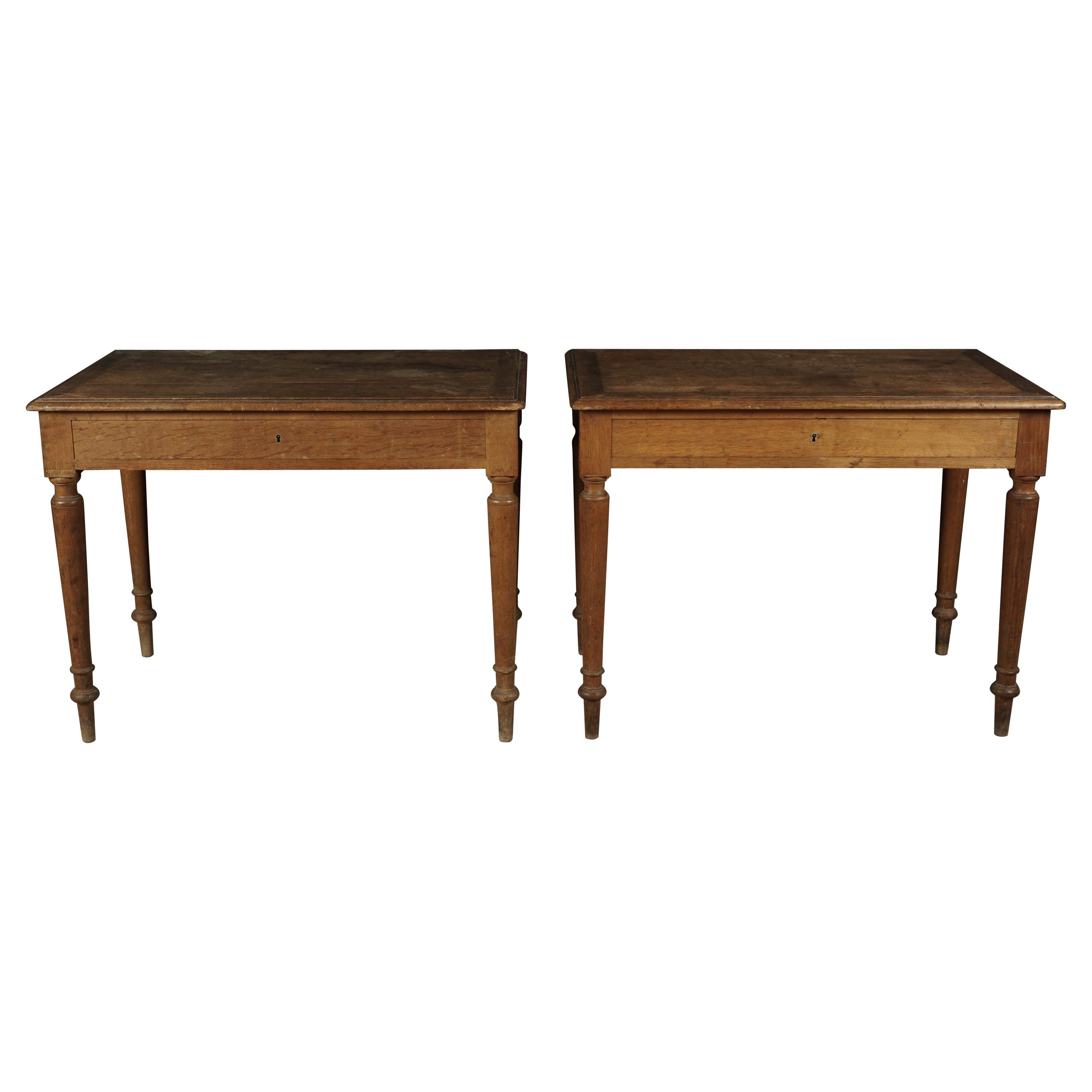 Pair of Oak Bistro Tables from France, circa 1950