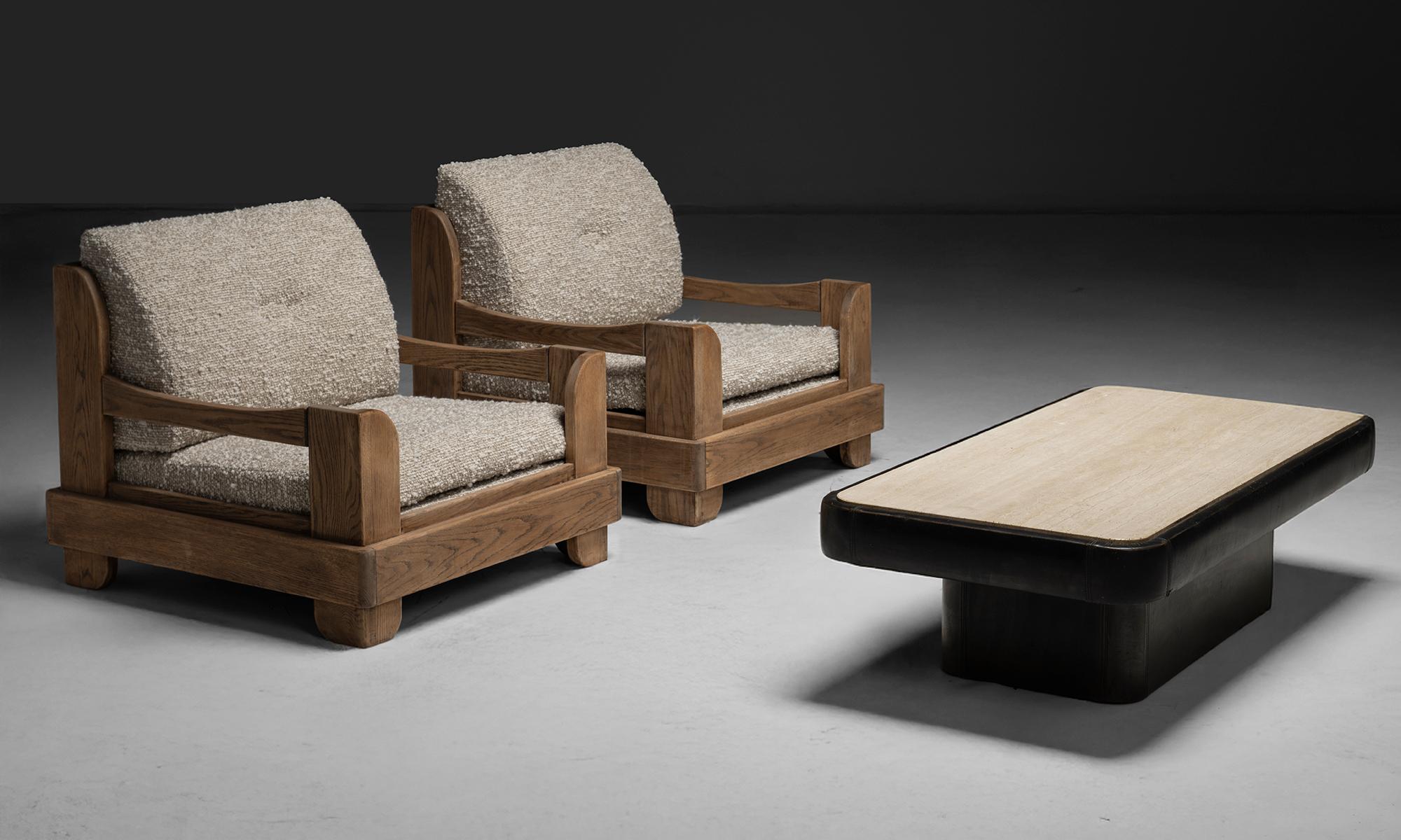 Pair of Oak & Boucle Armchairs, Belgium circa 1970 For Sale 1