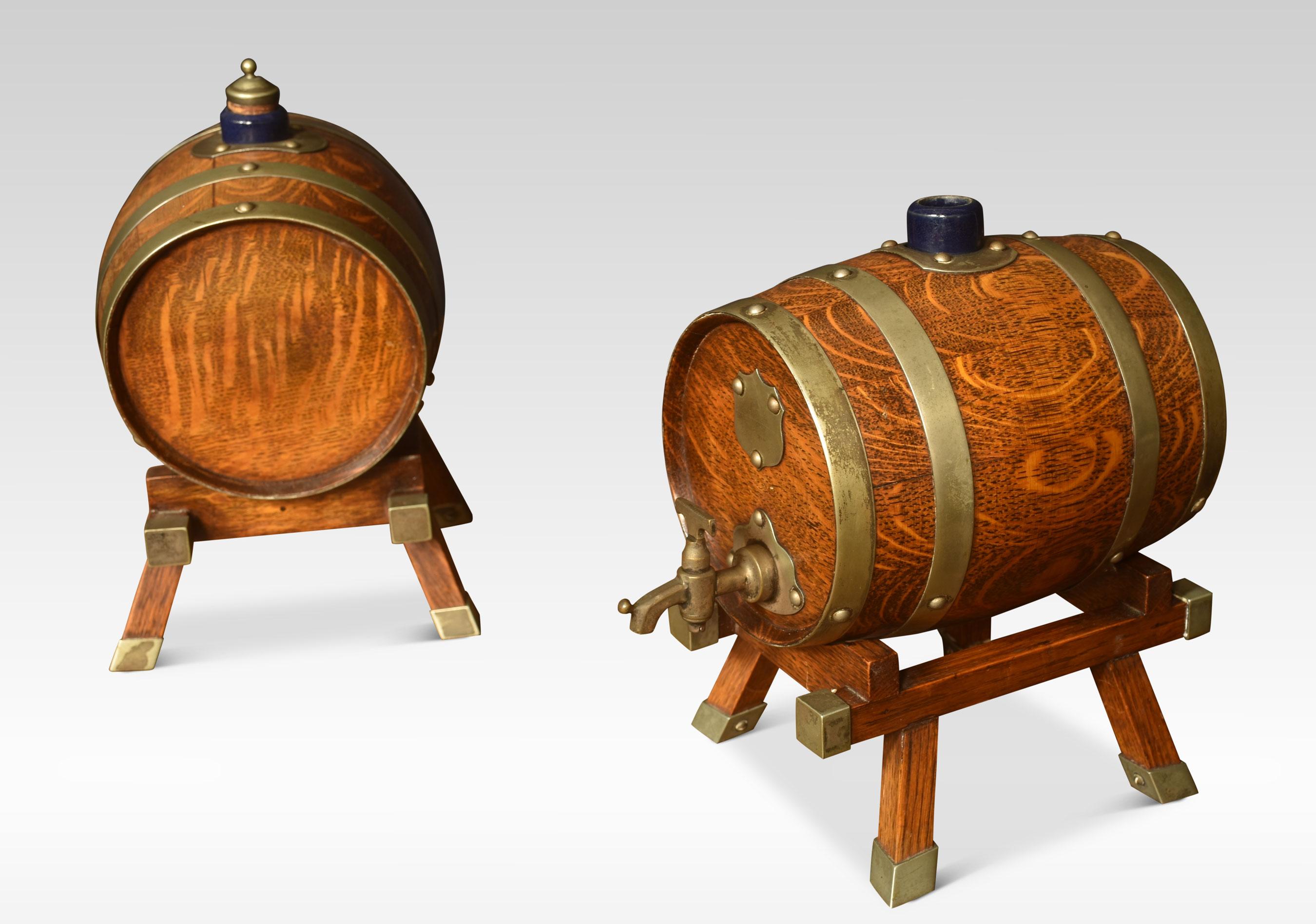 20th Century Pair of Oak Brass Bound Spirit Barrels For Sale