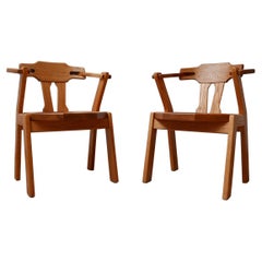 Pair of Oak Brutalist Mid-Century Dining Chairs '2'
