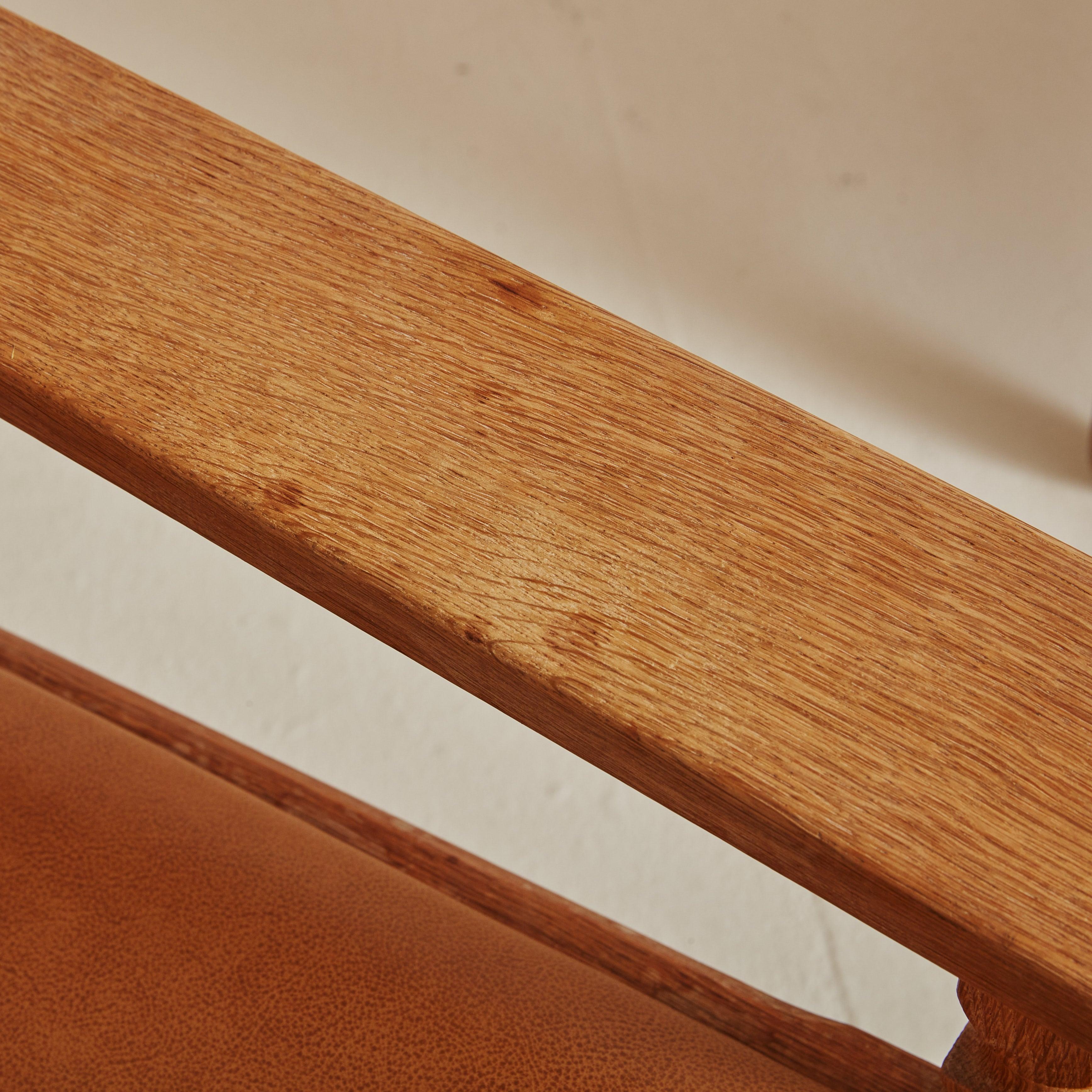 Pair of Oak + Camel Leather Razorblade Armchairs Attributed to Henning Kjaernulf For Sale 4