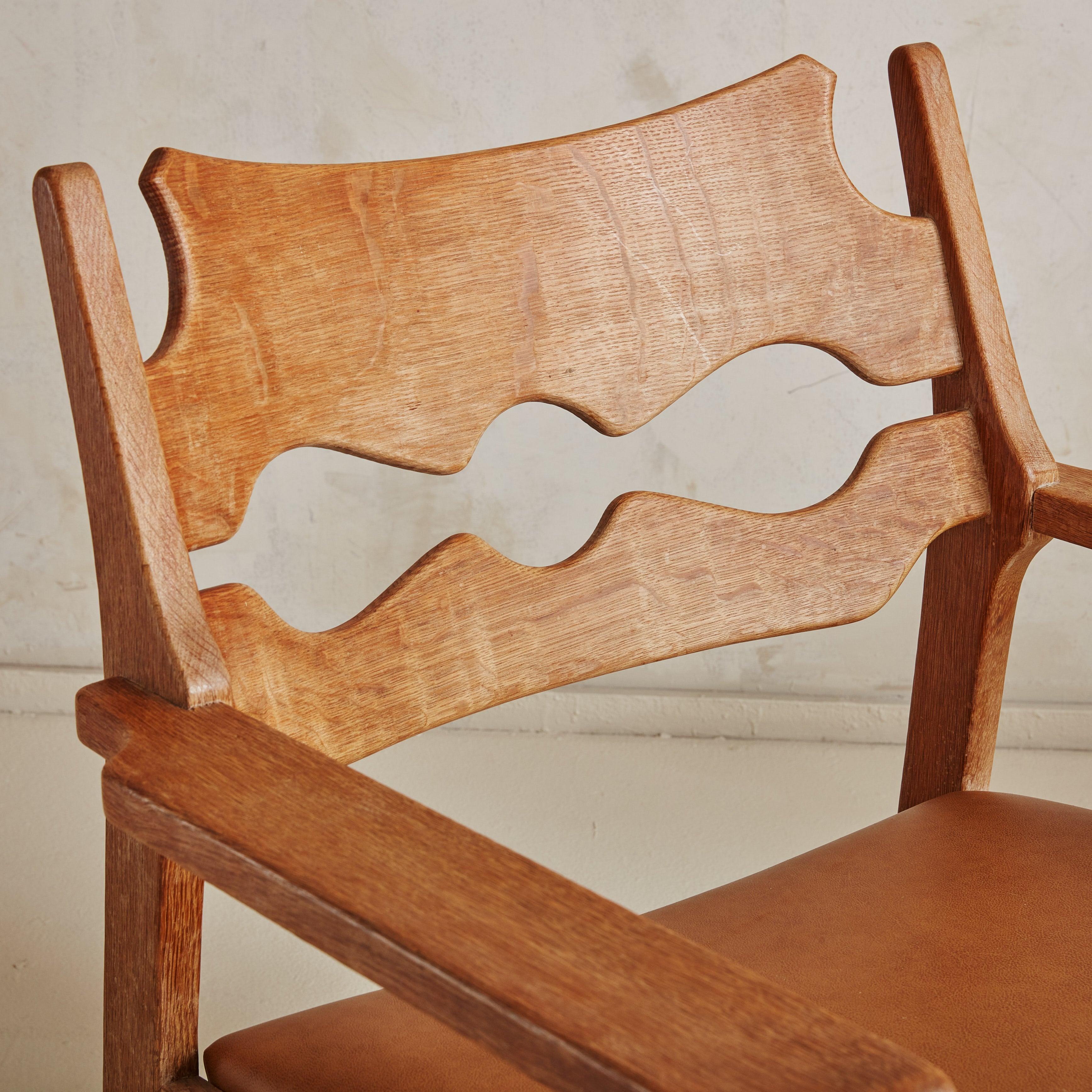 Pair of Oak + Camel Leather Razorblade Armchairs Attributed to Henning Kjaernulf For Sale 5