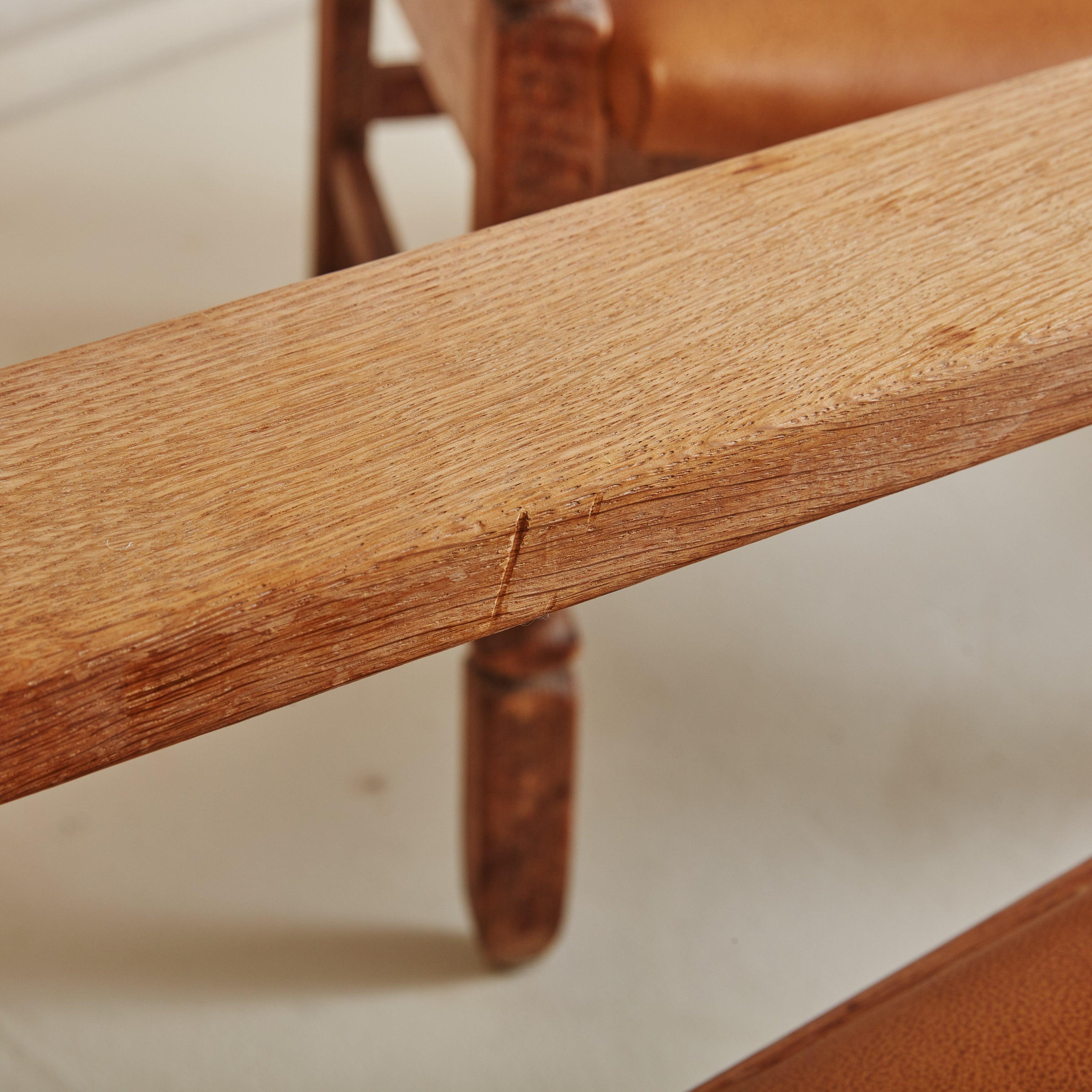 Late 20th Century Pair of Oak + Camel Leather Razorblade Armchairs Attributed to Henning Kjaernulf For Sale