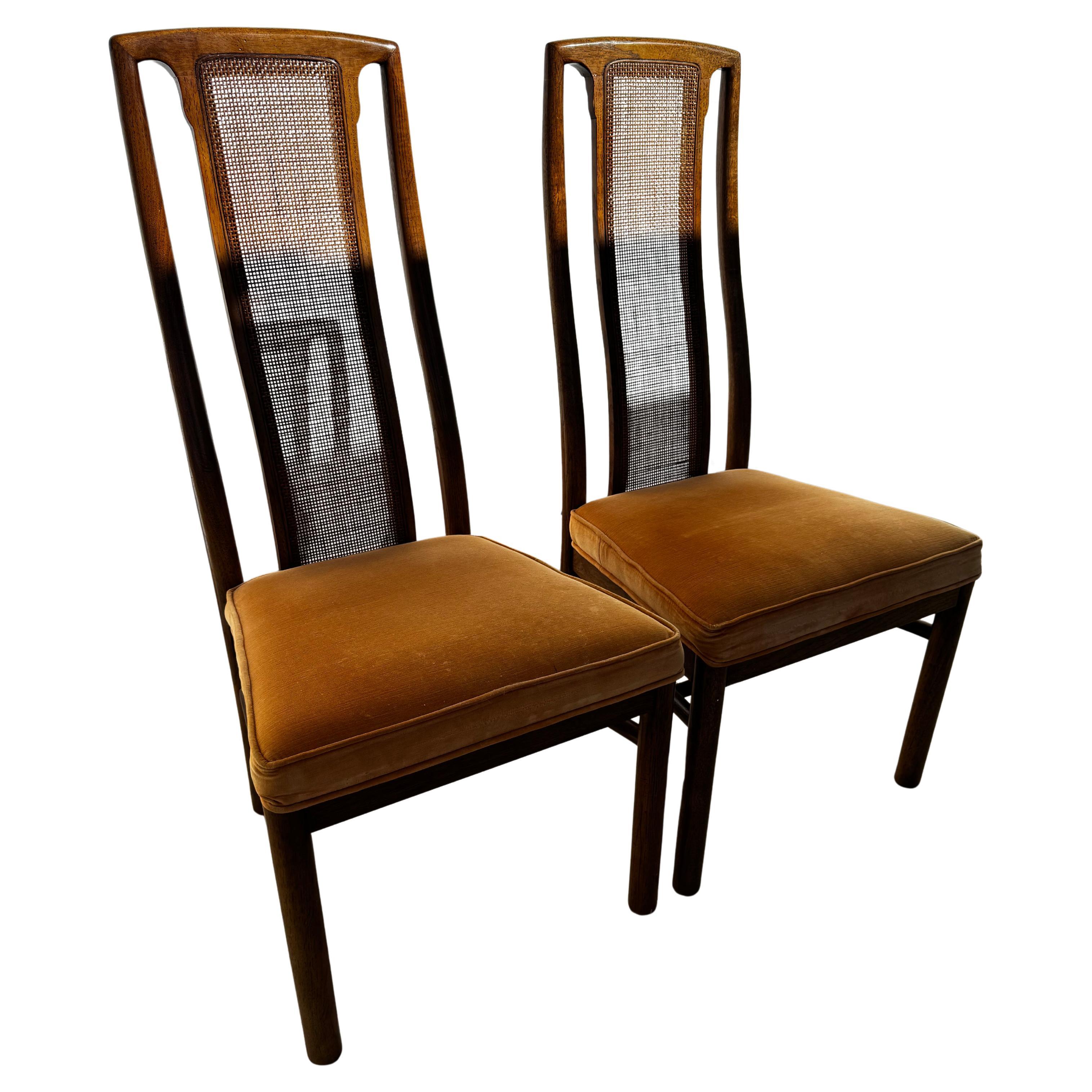Pair of Oak Cane Back Side Chairs By Drexel
