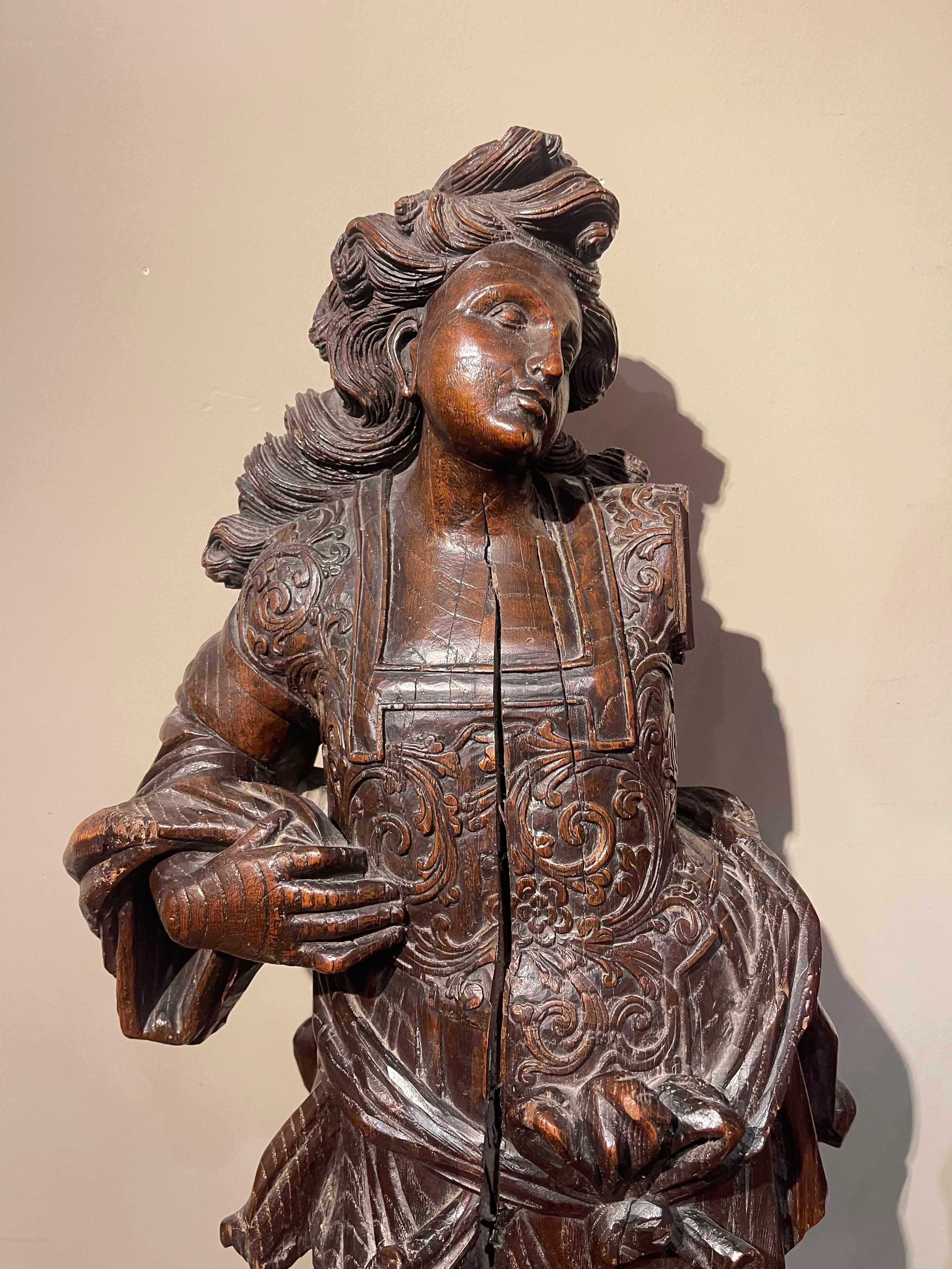 Baroque Pair of Oak Ceroferarius Angels , Flanders , 17th Century For Sale