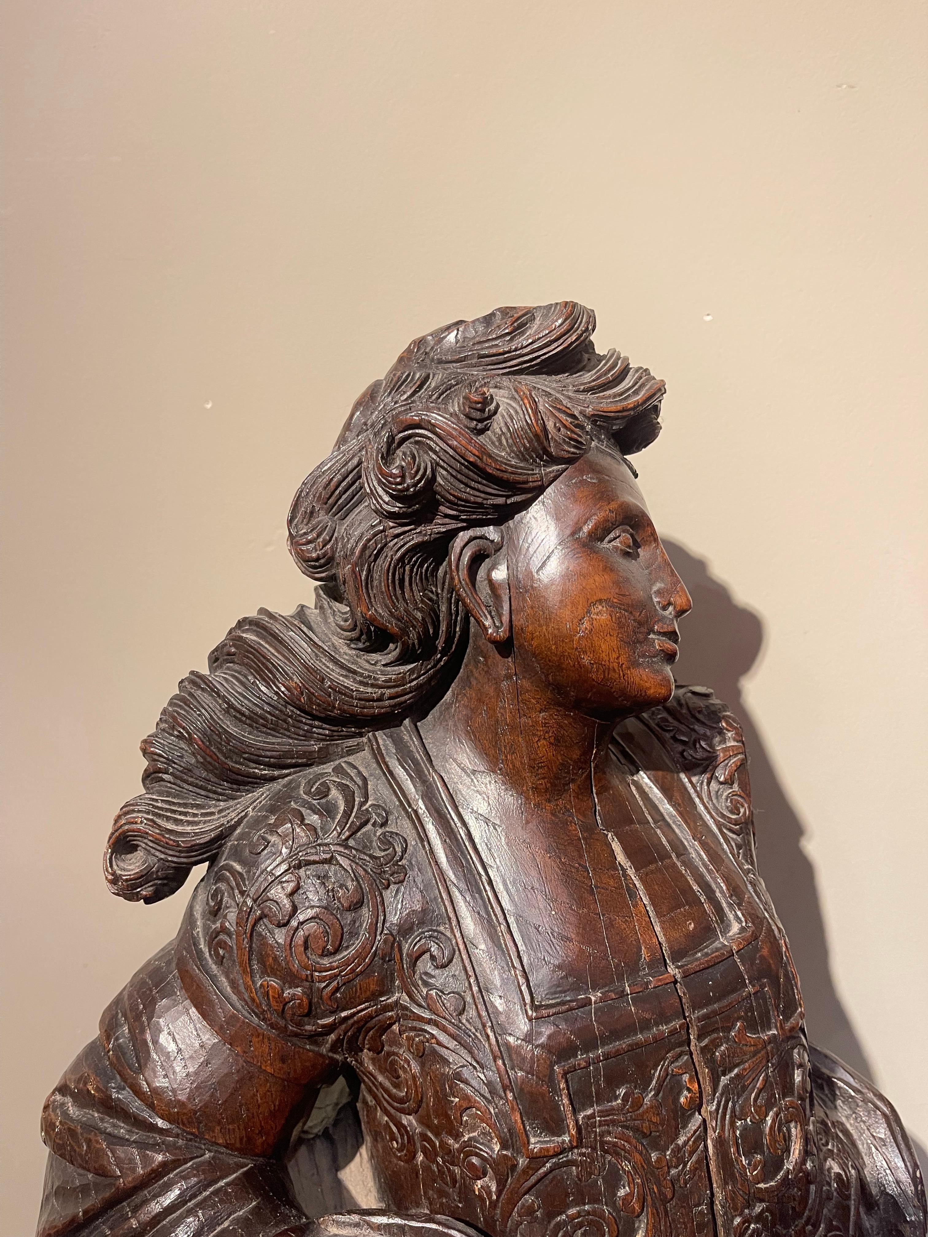 Belgian Pair of Oak Ceroferarius Angels , Flanders , 17th Century For Sale
