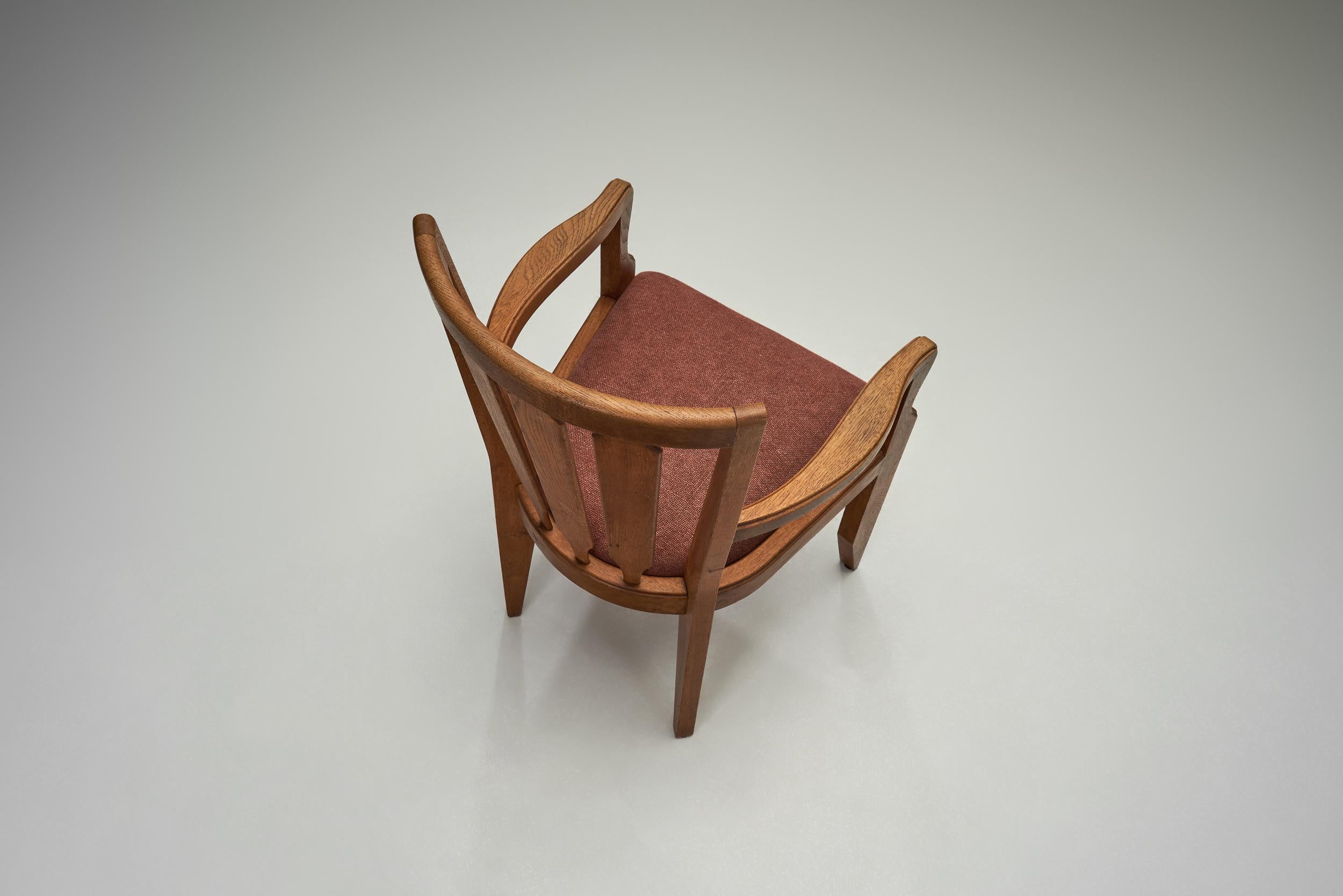 Fabric Pair of Oak Chairs by Guillerme et Chambron, France Mid-20th Century For Sale