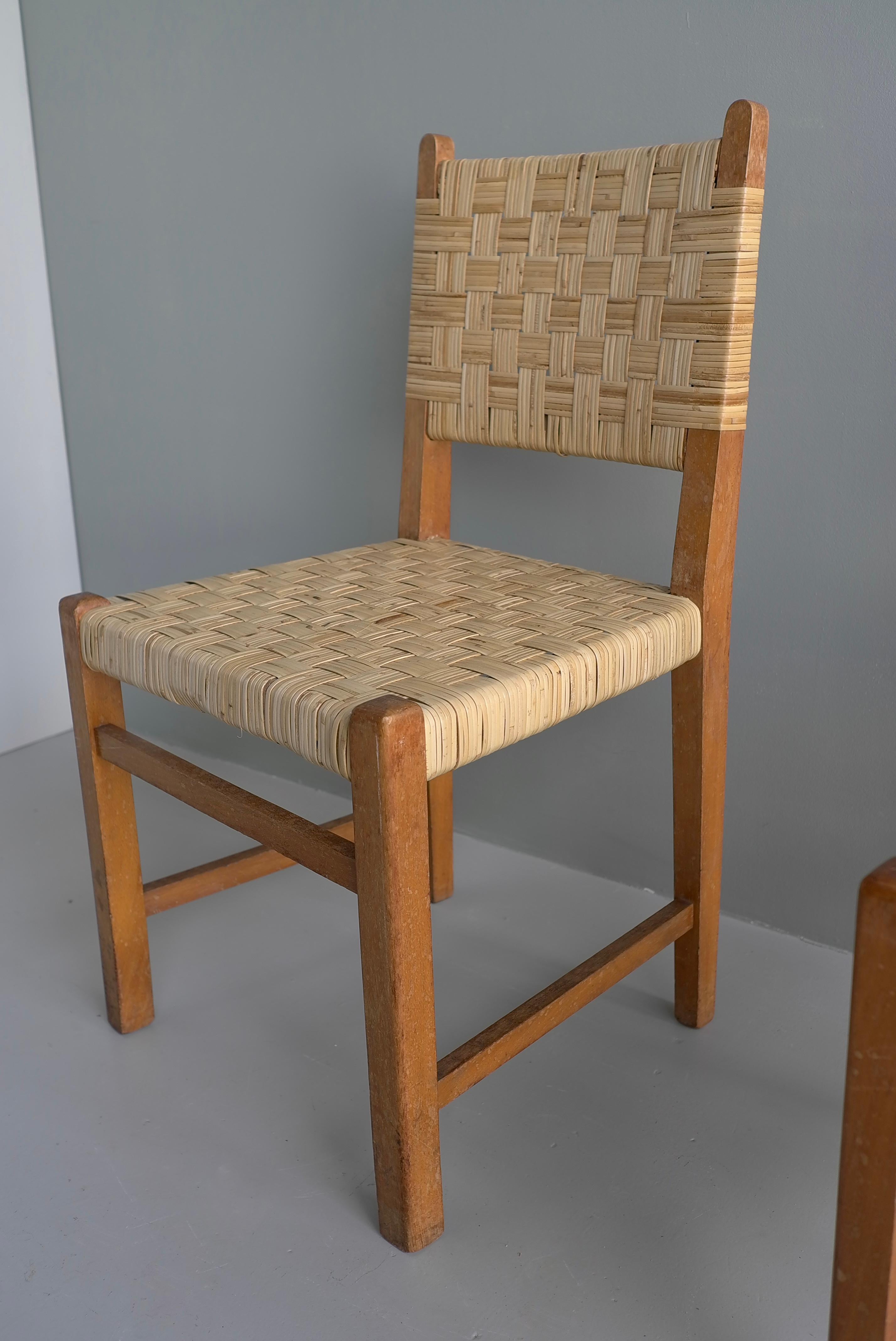 Pair of Oak Chairs with Cane Upholstery in Style of Pierre Jeanneret In Good Condition For Sale In Den Haag, NL