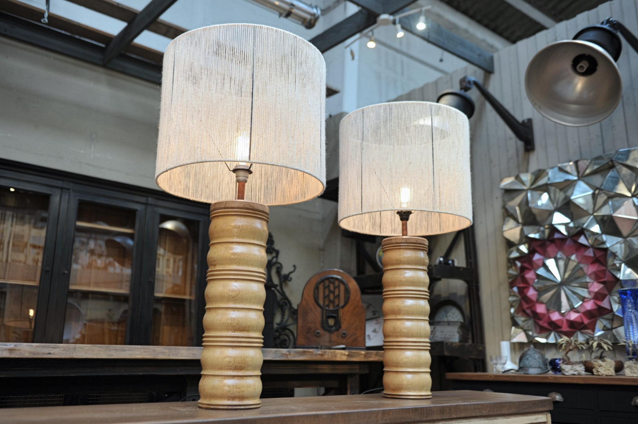 Pair of Oak Charles Dudouyt Mid-Century Lamps, circa 1940 For Sale 5
