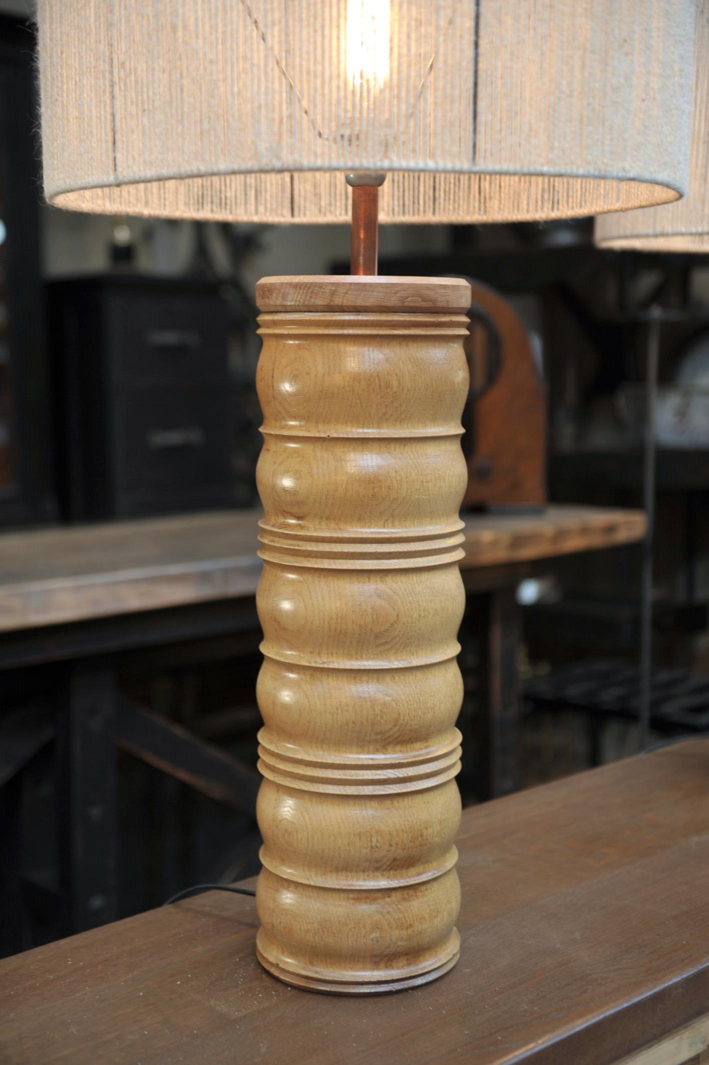 Pair of Oak Charles Dudouyt Mid-Century Lamps, circa 1940 For Sale 6