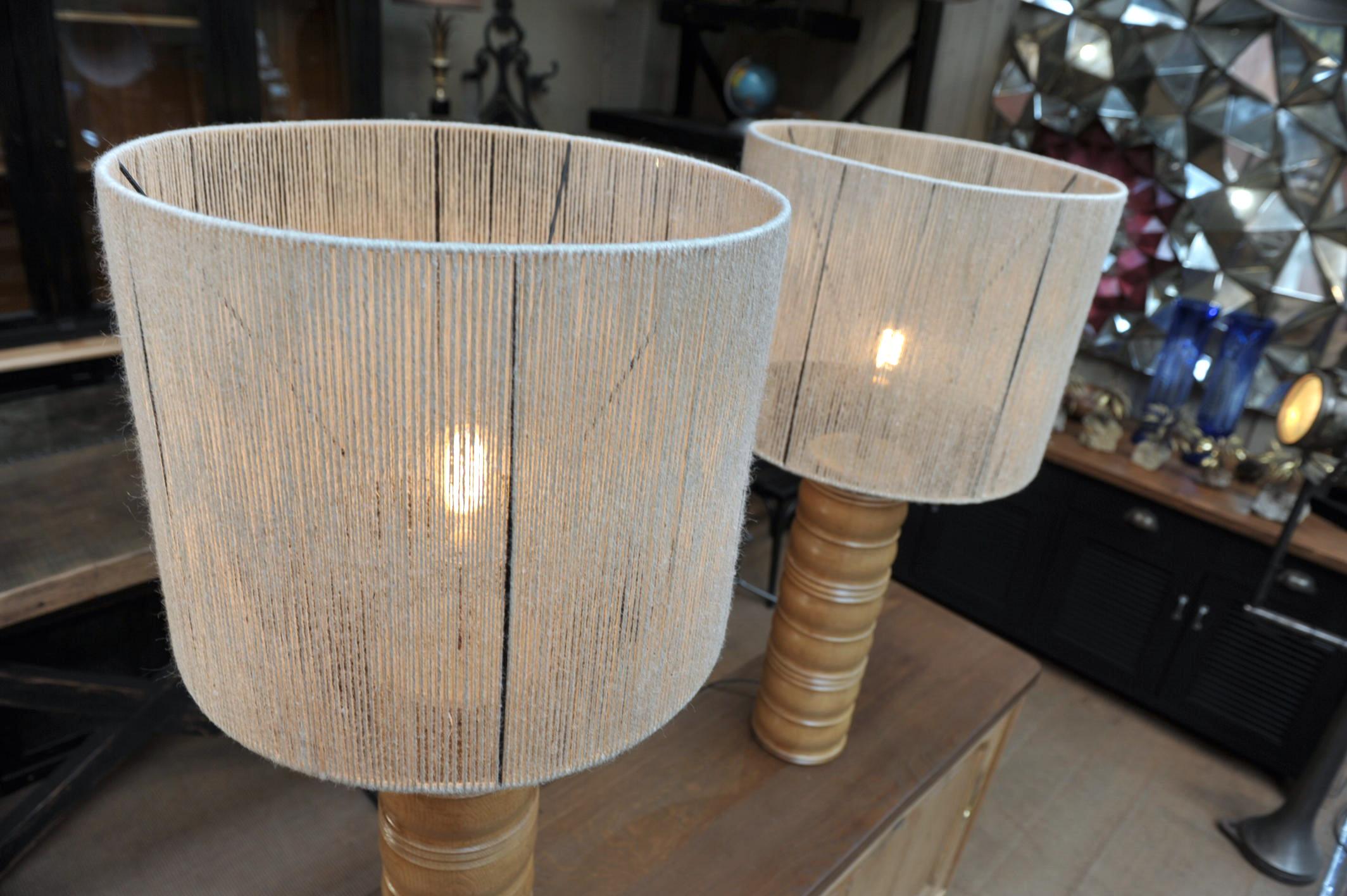 Pair of Oak Charles Dudouyt Mid-Century Lamps, circa 1940 For Sale 7