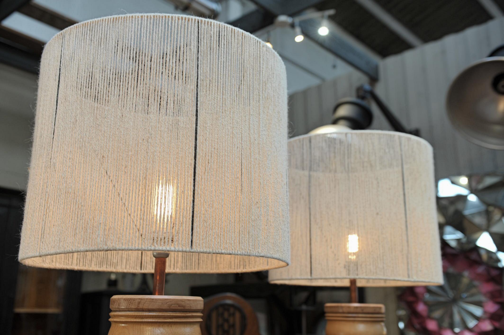 Pair of Oak Charles Dudouyt Mid-Century Lamps, circa 1940 In Good Condition For Sale In Roubaix, FR