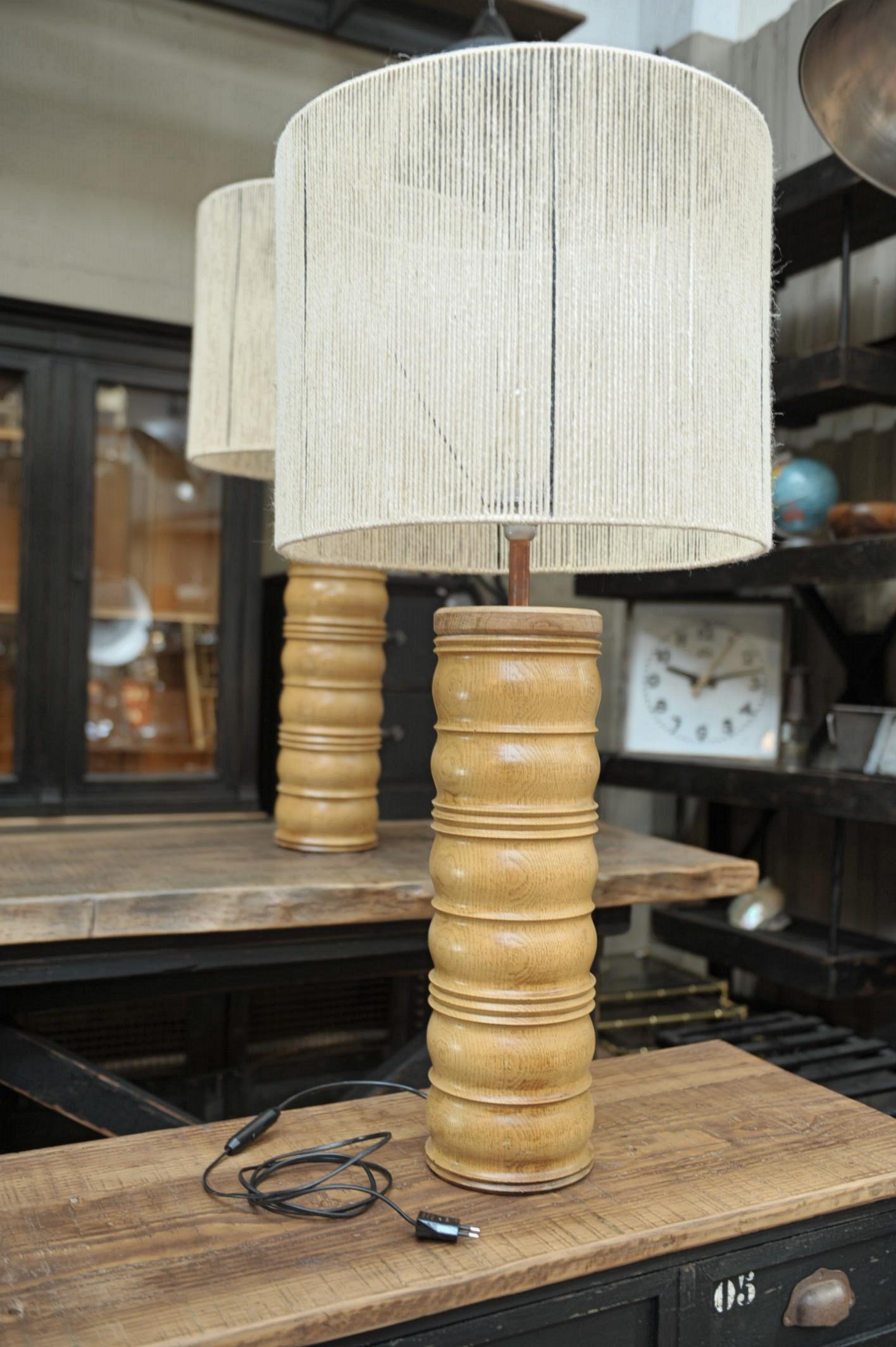 Pair of Oak Charles Dudouyt Mid-Century Lamps, circa 1940 For Sale 2