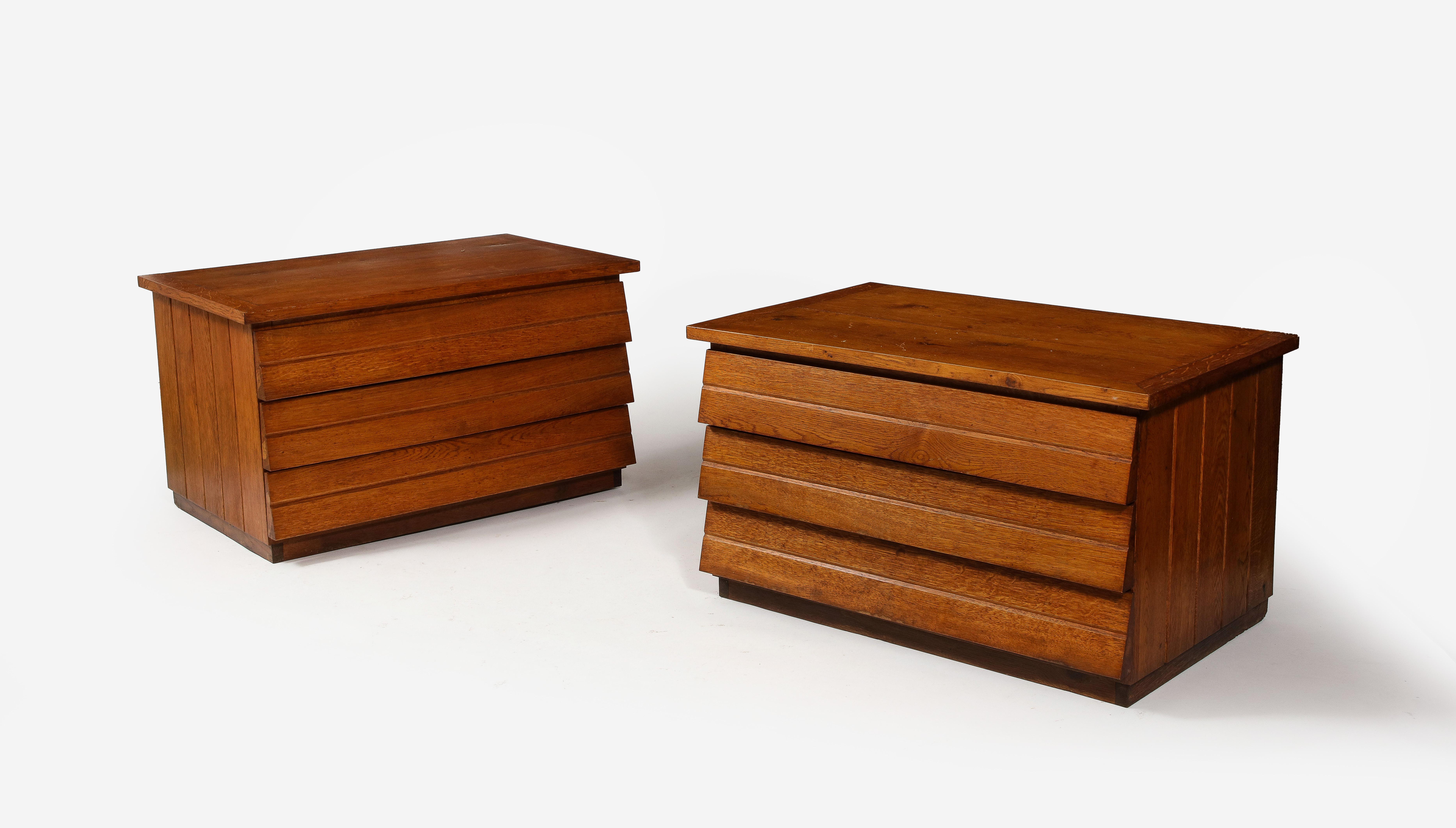 Pair of Brutalist Oak Chests, France 1950's 4