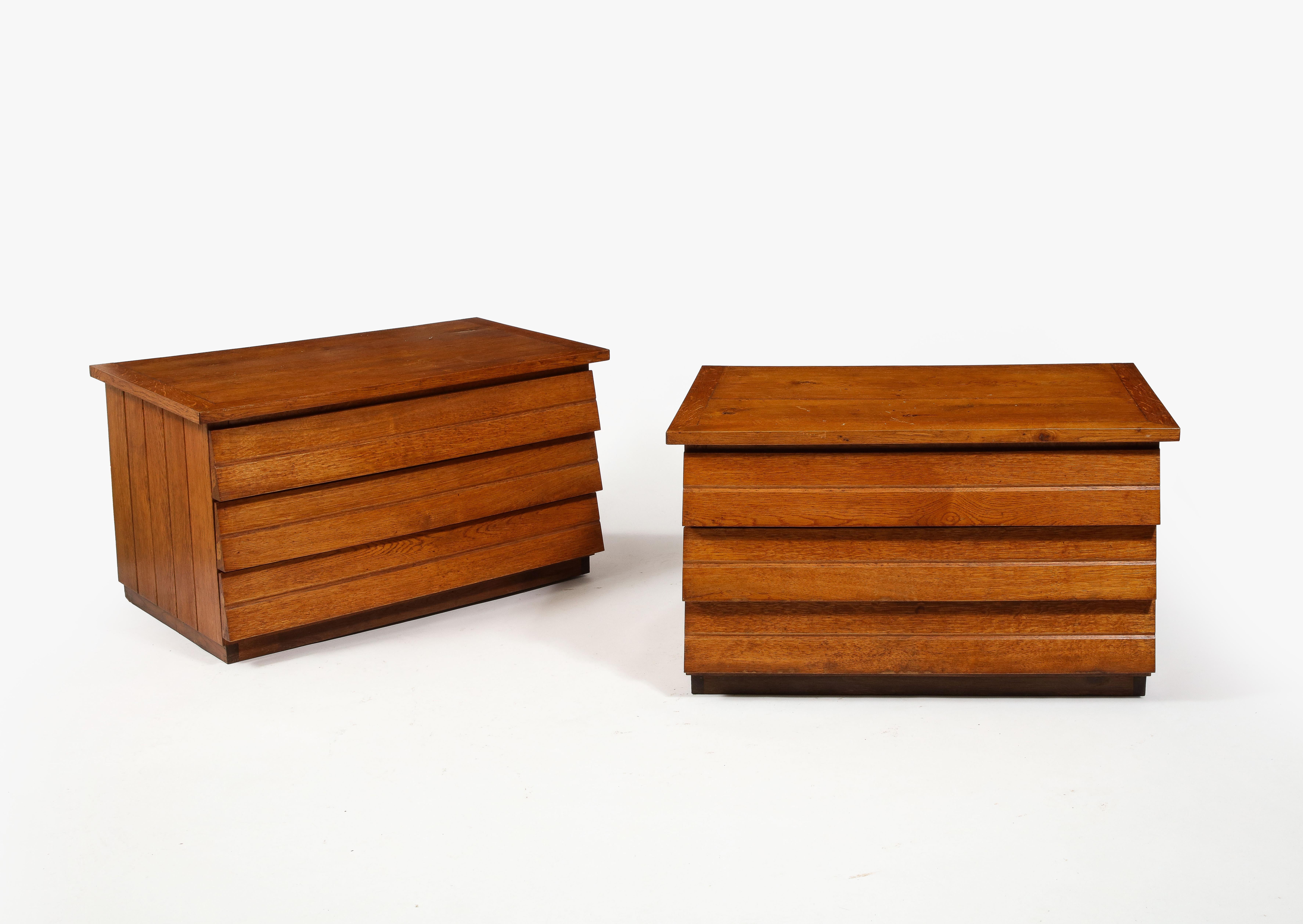Pair of Brutalist Oak Chests, France 1950's 5