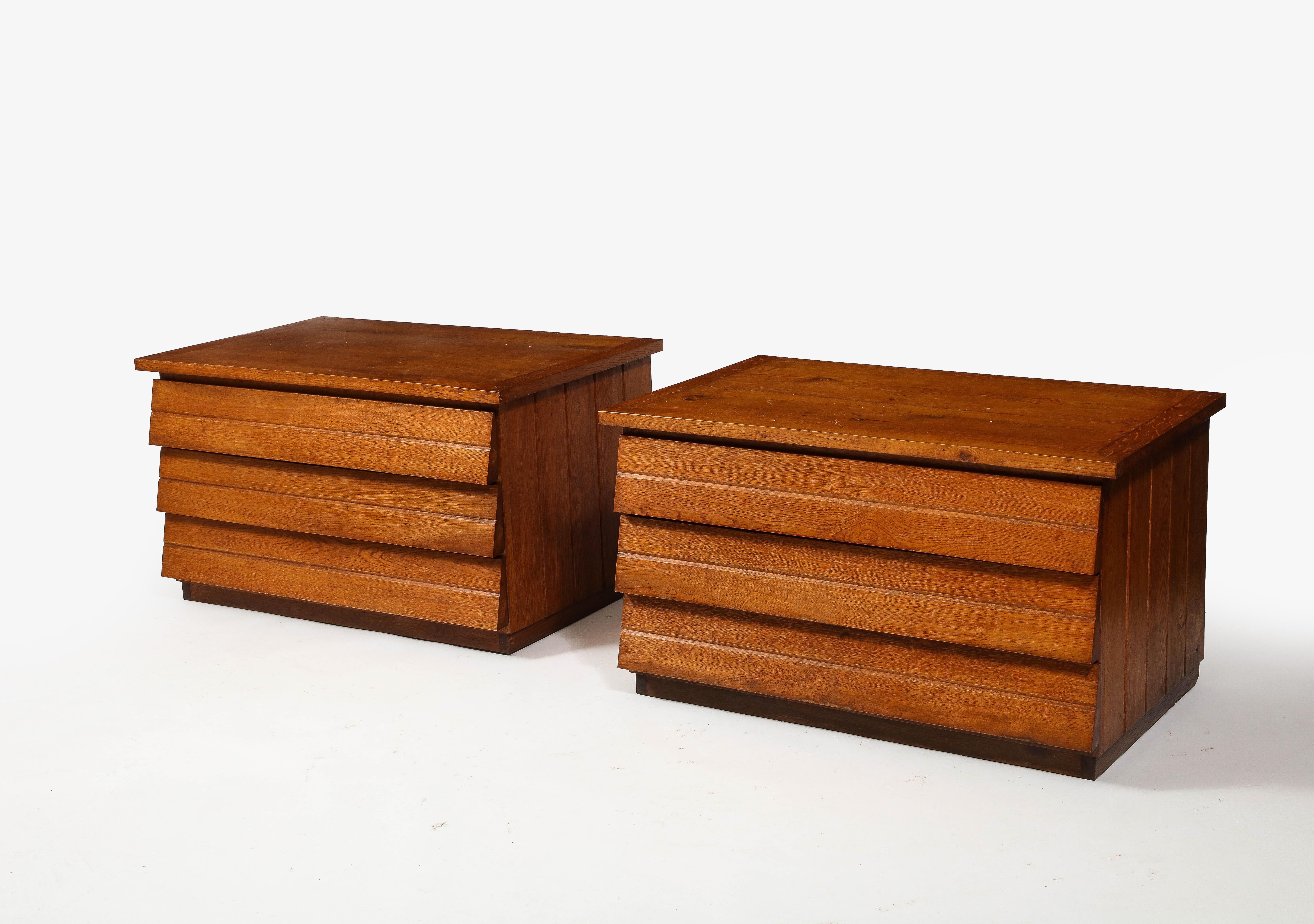Pair of Brutalist Oak Chests, France 1950's 6