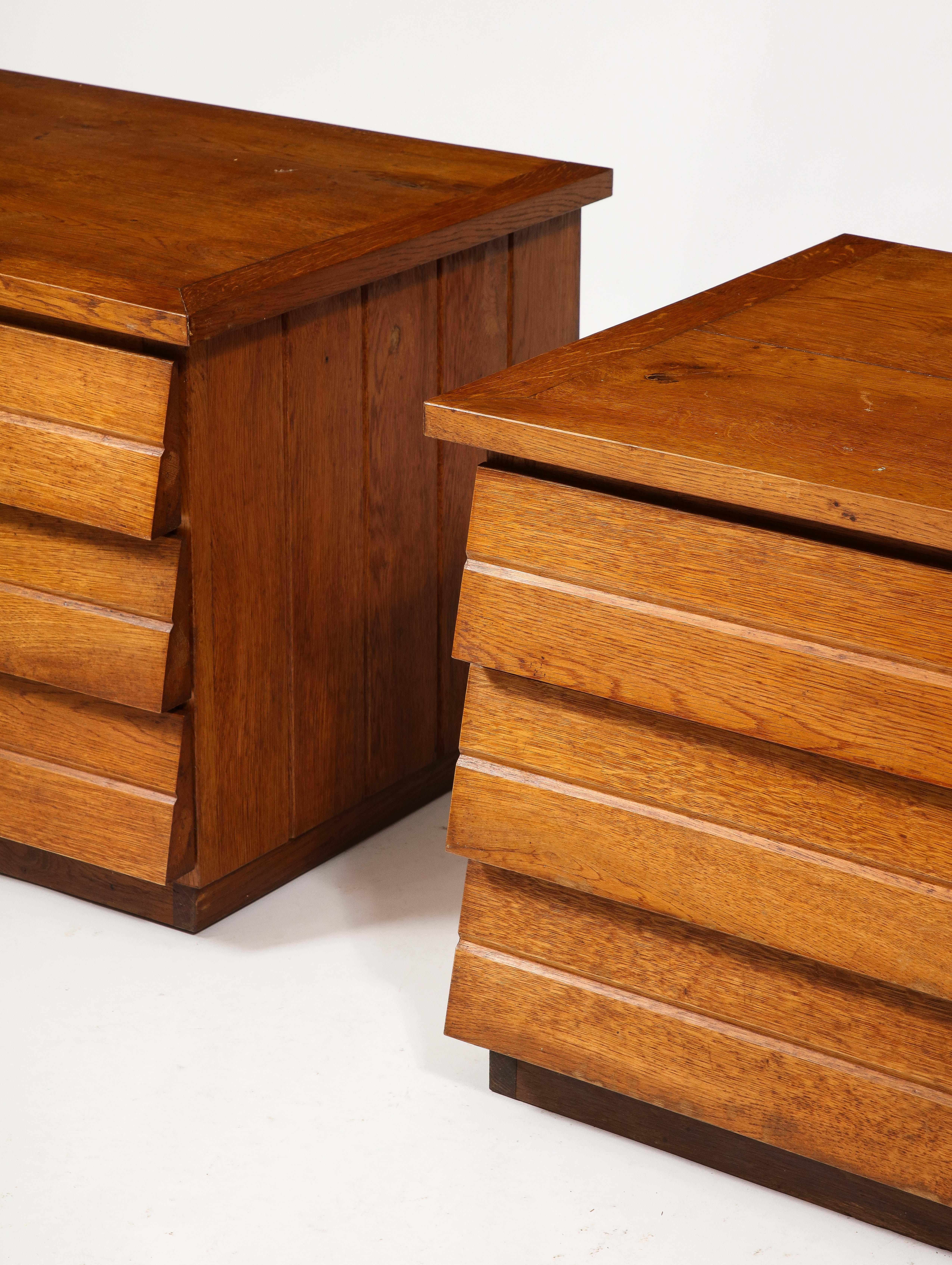 Pair of Brutalist Oak Chests, France 1950's 7