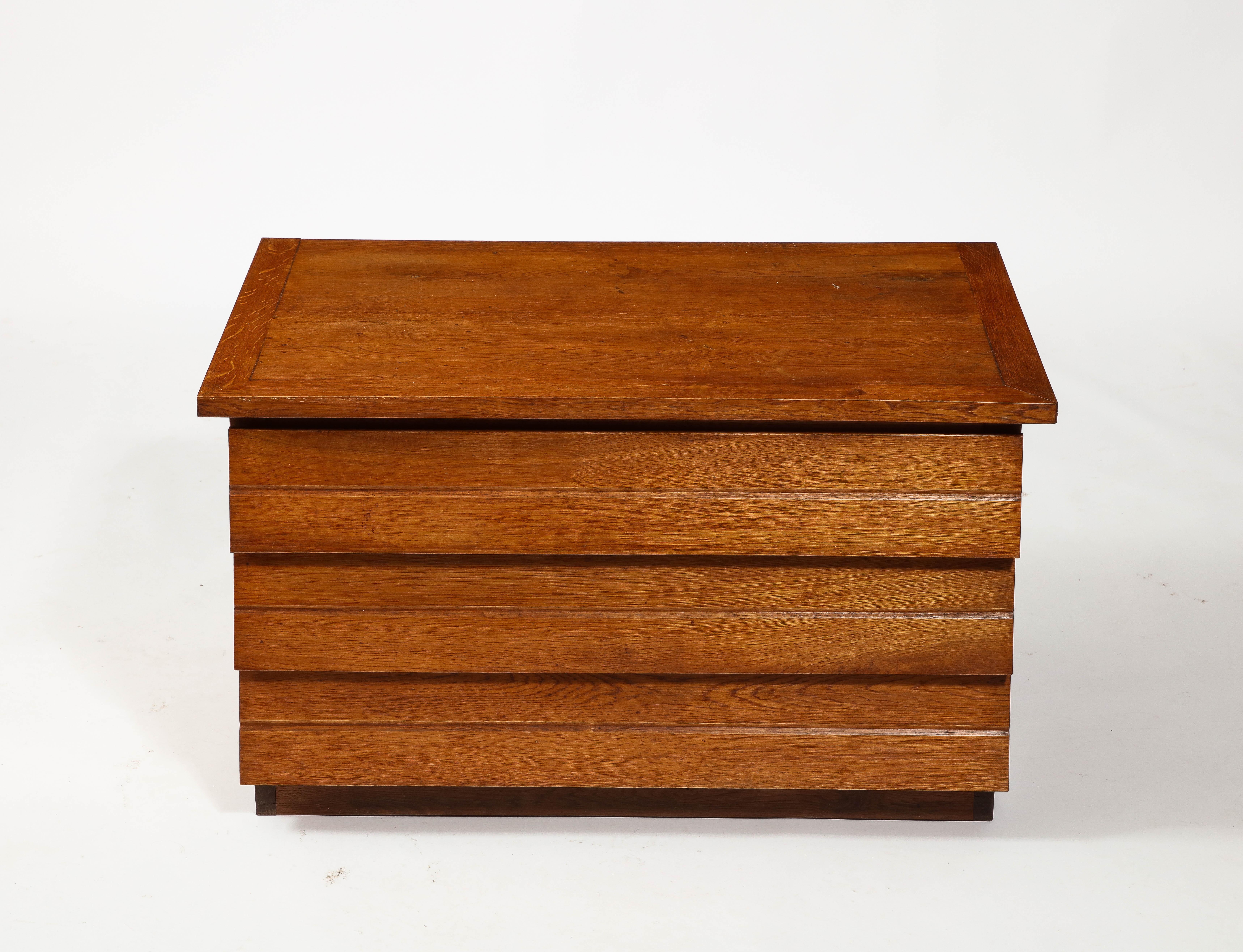 Pair of Brutalist Oak Chests, France 1950's 9