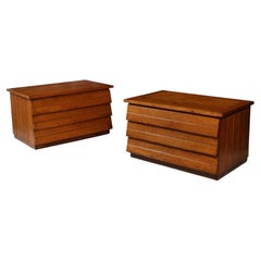 Pair of Brutalist Oak Chests, France 1950's