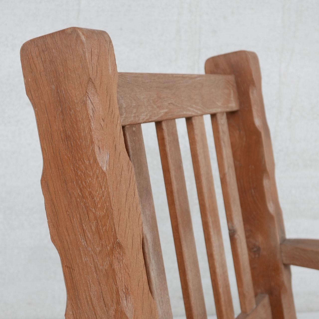 Wood Pair of Oak Chunky Brutalist French Armchairs For Sale