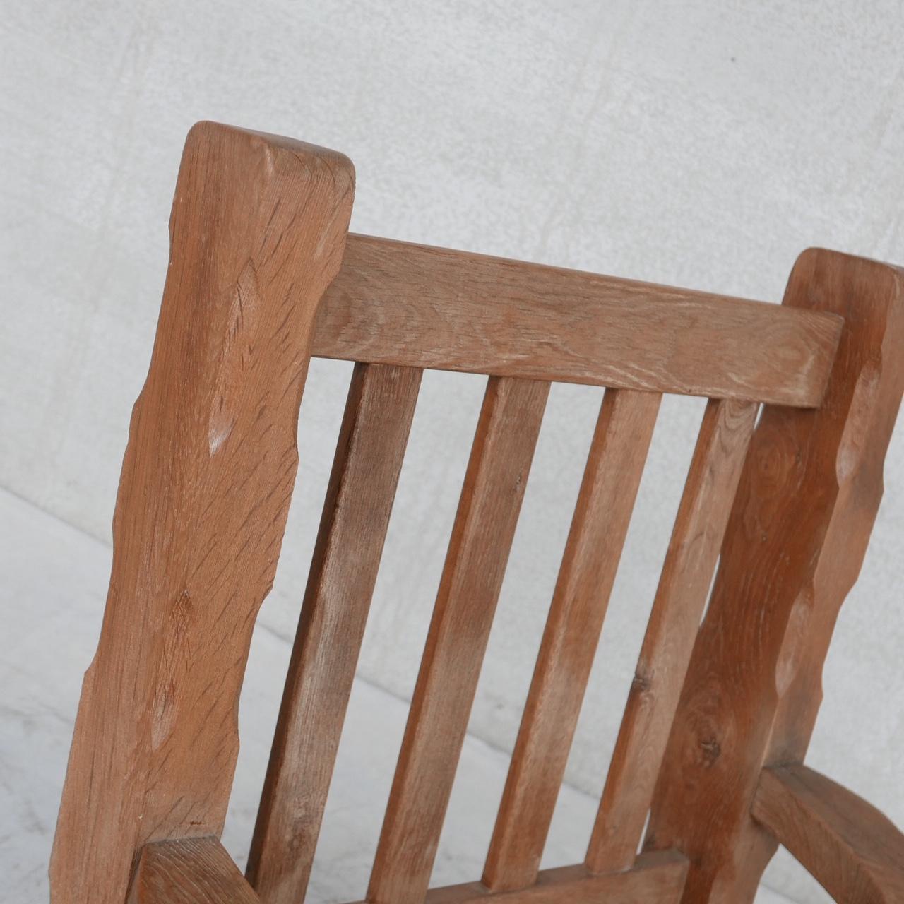 Pair of Oak Chunky Brutalist French Armchairs For Sale 1