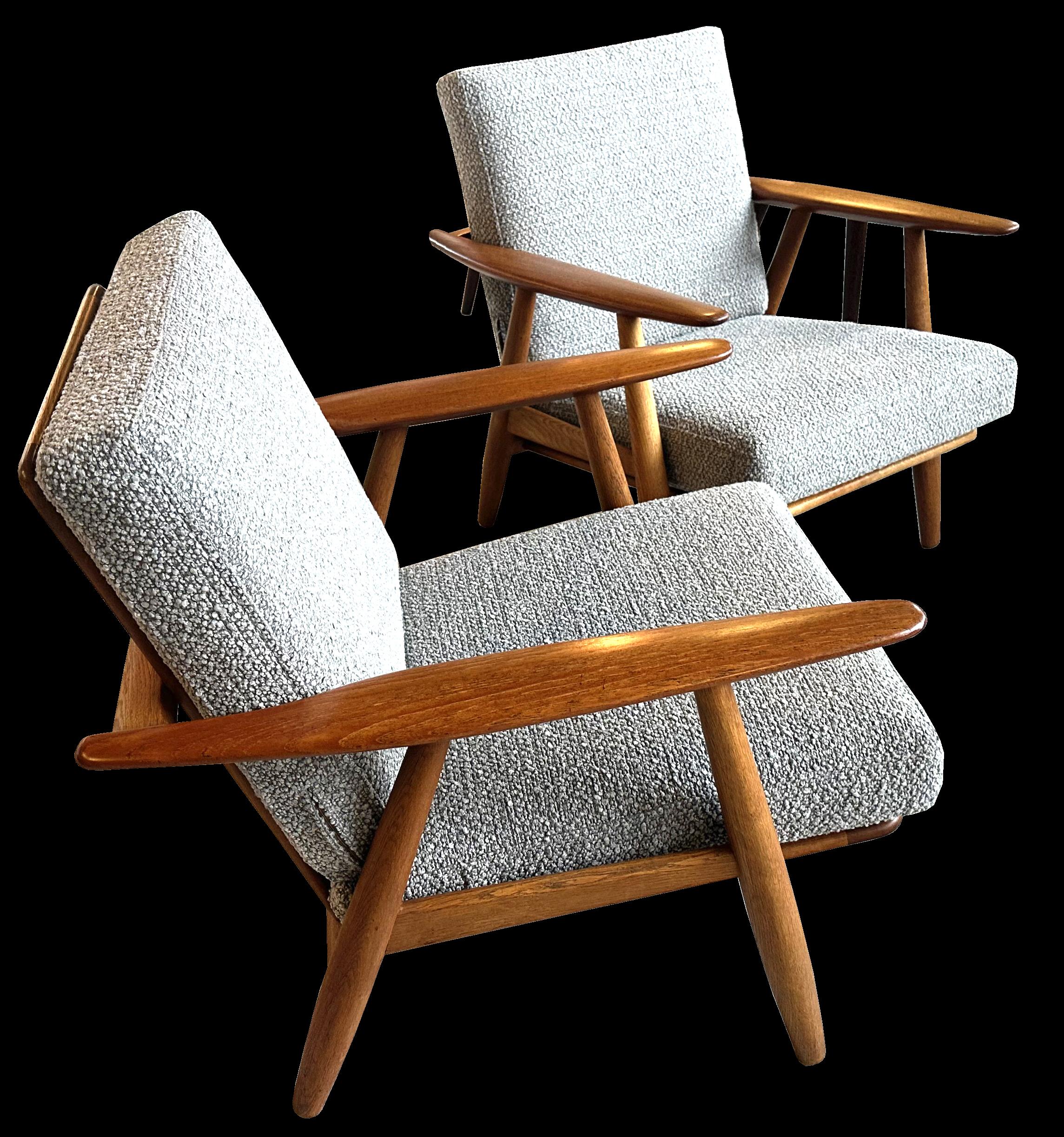 Pair of Oak Cigar Chairs Model Ge240 by Hans J. Wegner for GETAMA