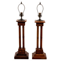 Pair of Oak Column Lamps Pair of Oak Column Lamps