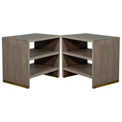 Pair of Oak Console End Tables with Brass Accents
