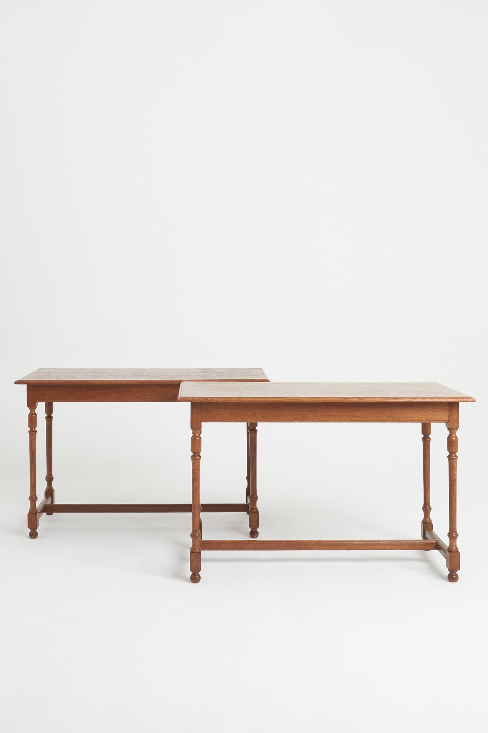 A pair of oak console tables
England, 1930s
75 cm high by 120 cm wide by 59.5 cm wide