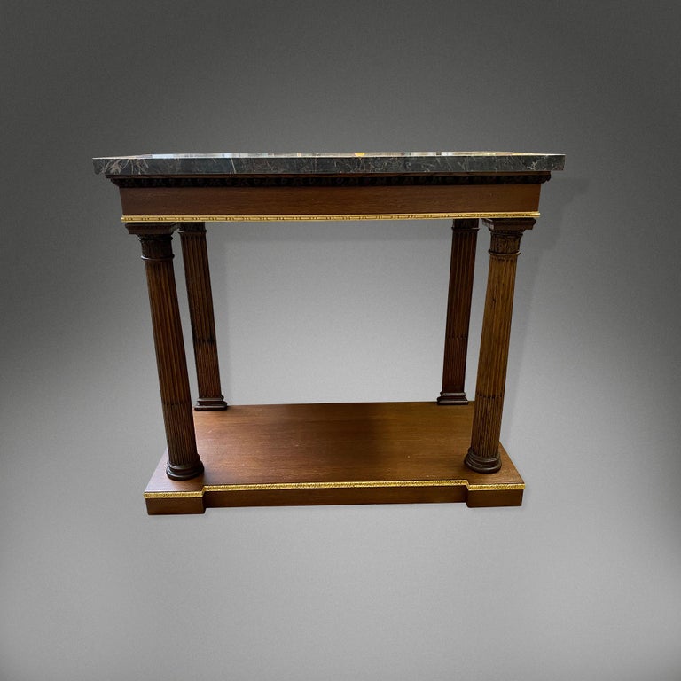 Pair of Oak Console Tables with Ashburton Marble Tops For Sale at 1stDibs