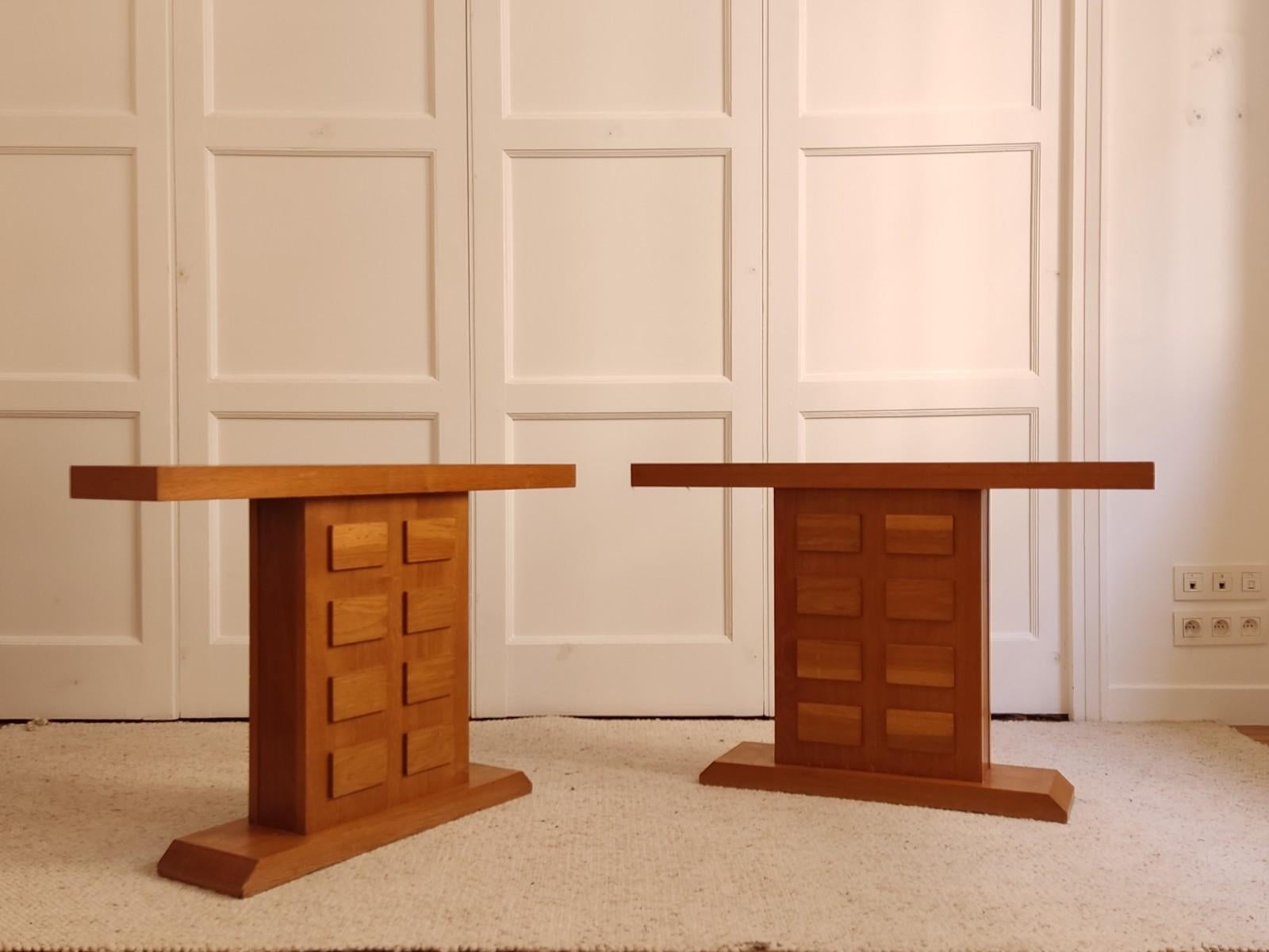 pair of oak consoles - french 1960s 3