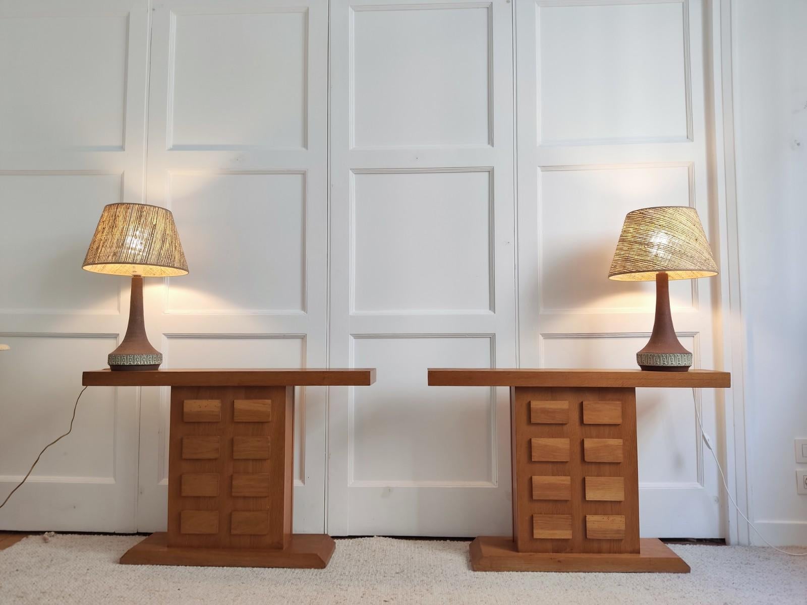 French pair of oak consoles - french 1960s