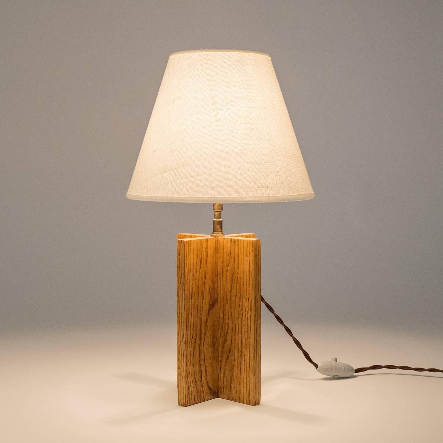 Pair of Oak 'Croisillon' Table Lamps after Jean-Michel Frank 1