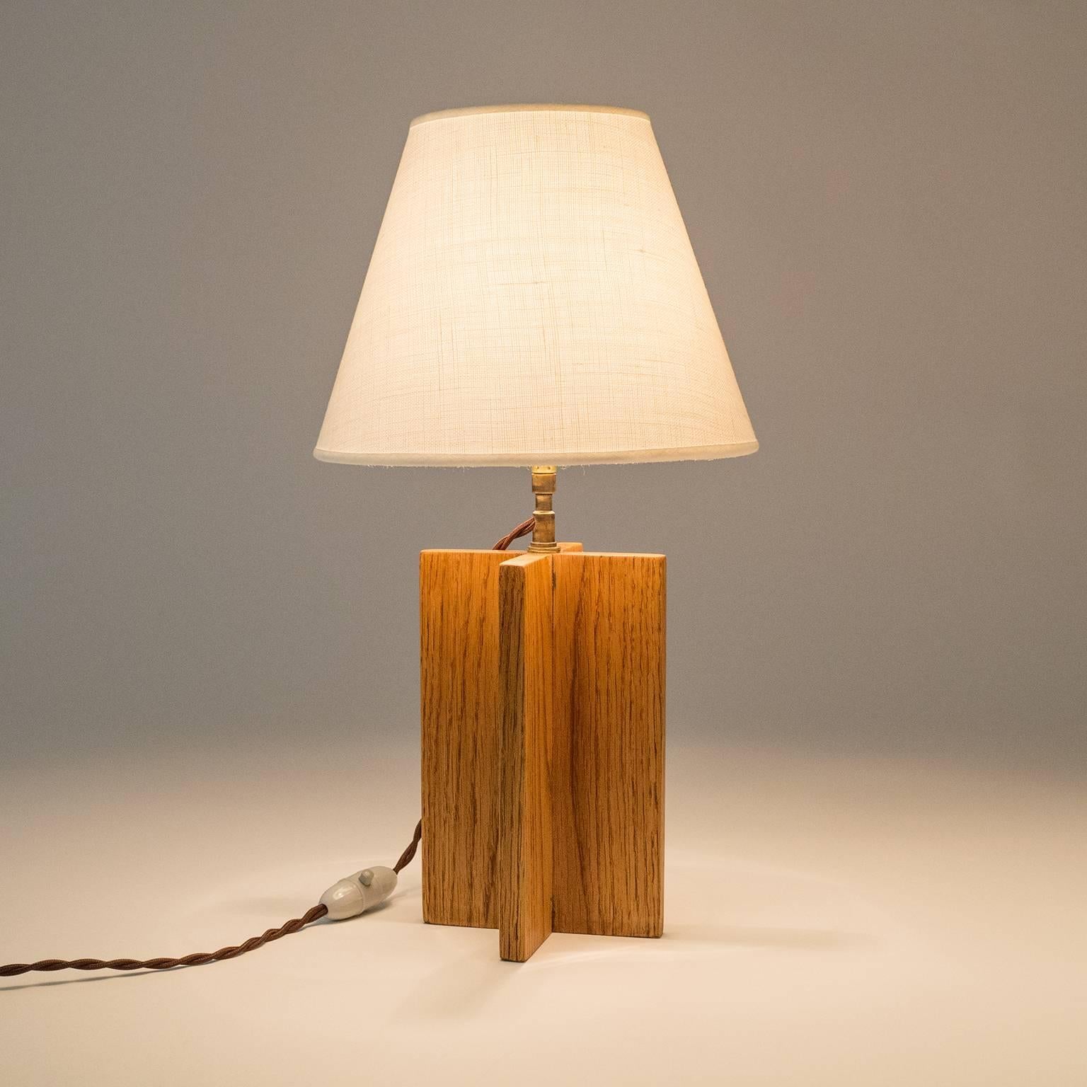 Pair of Oak 'Croisillon' Table Lamps after Jean-Michel Frank 2