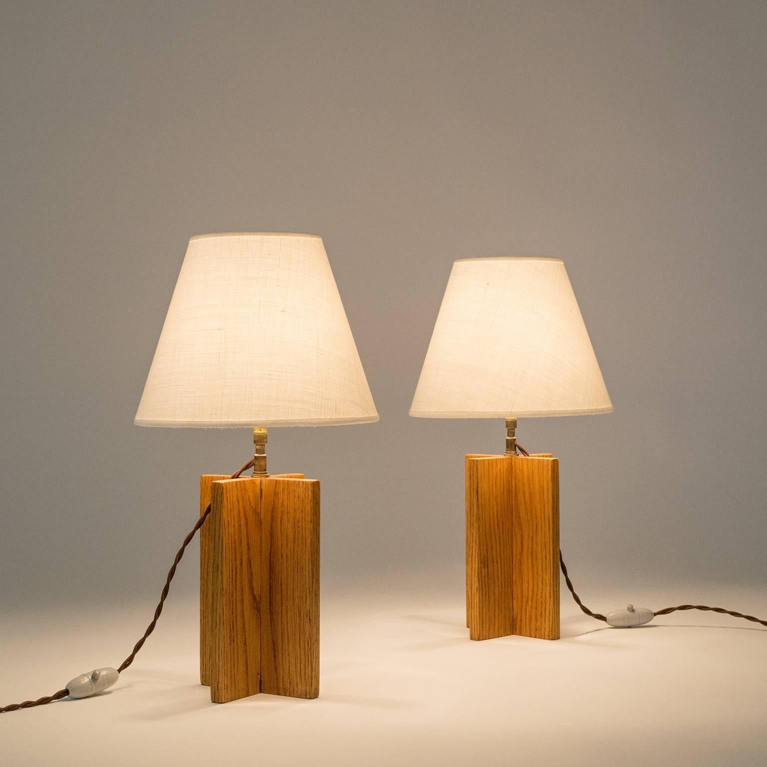 Pair of Oak 'Croisillon' Table Lamps after Jean-Michel Frank 3