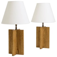 Pair of Oak 'Croisillon' Table Lamps after Jean-Michel Frank
