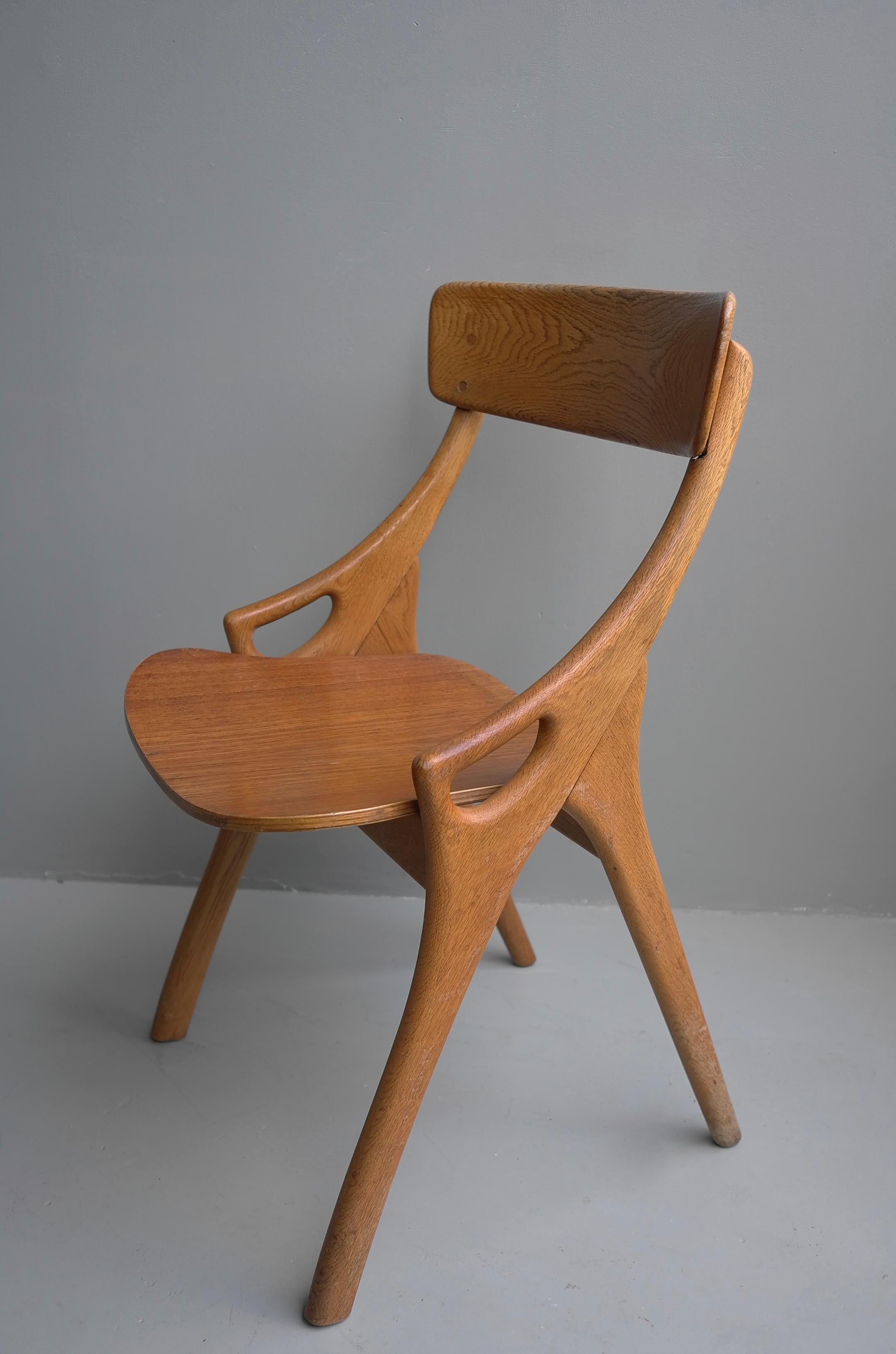 Pair of Oak Danish Dining or Side Chairs by Arne Hovmand-Olsen, Denmark, 1958 6