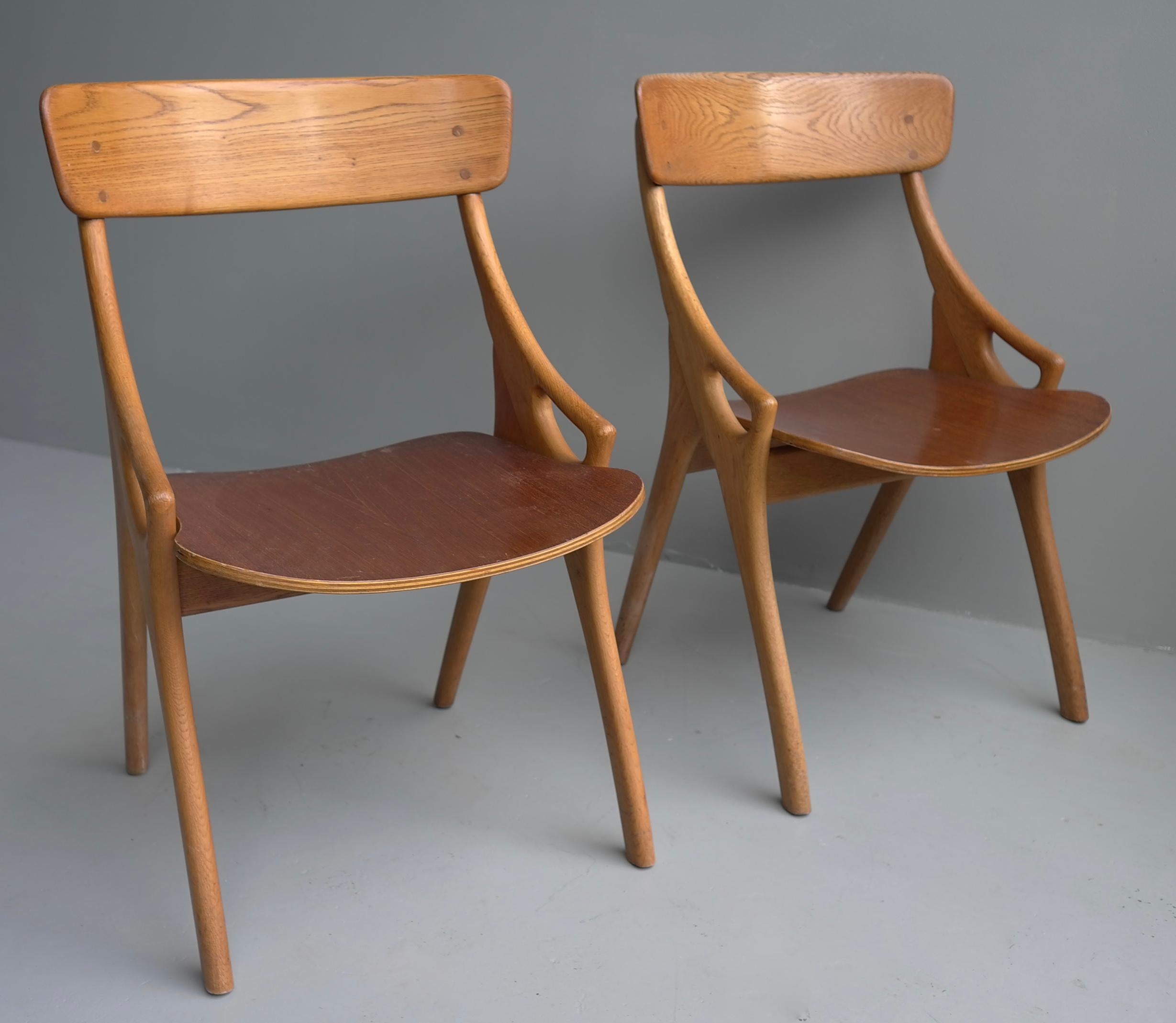 Pair of Oak Danish Dining or Side Chairs by Arne Hovmand-Olsen, Denmark, 1958 2