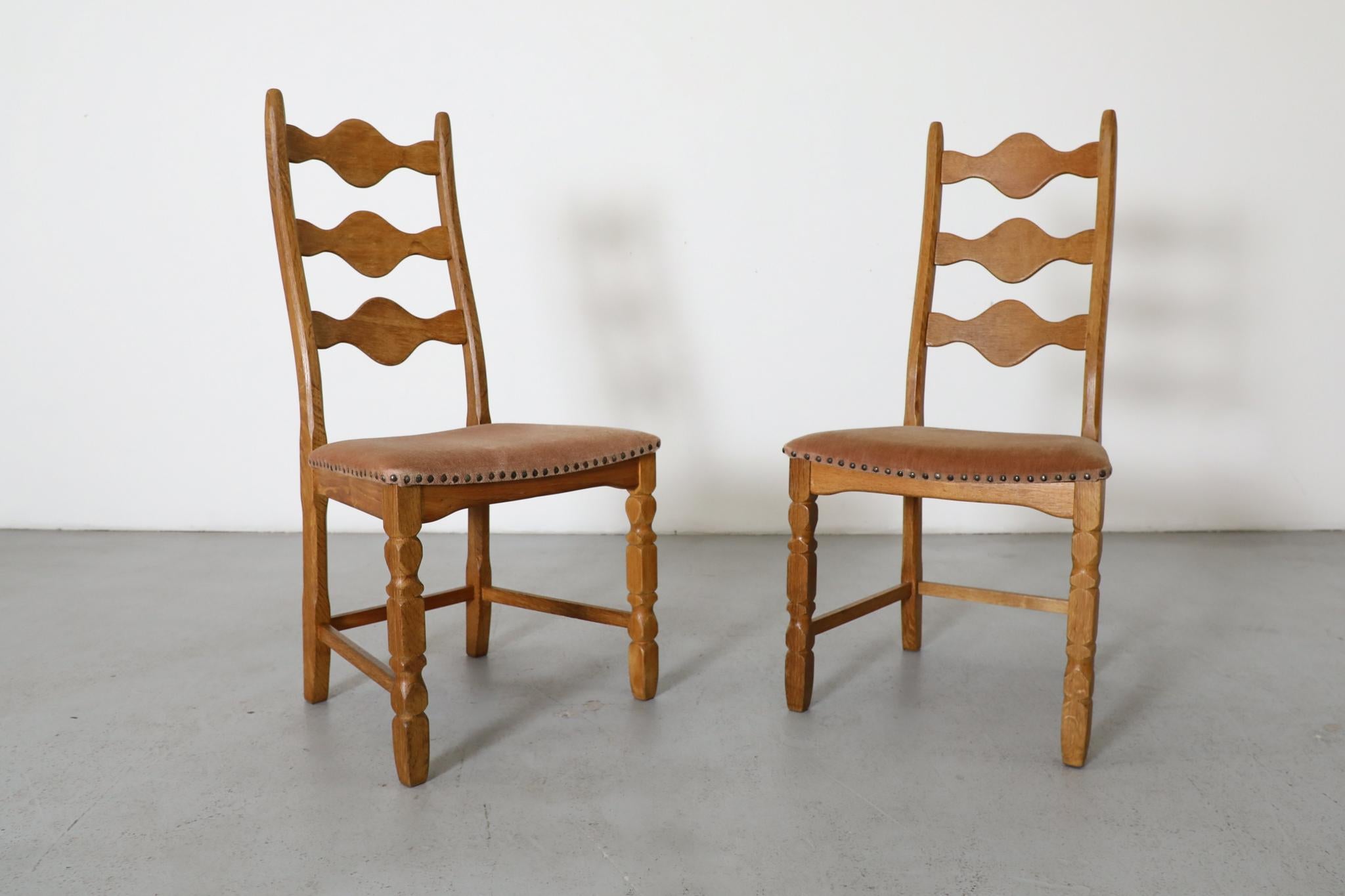Pair of Oak Decorative Back Dining Chairs by Henning Kjaernulf For Sale 2