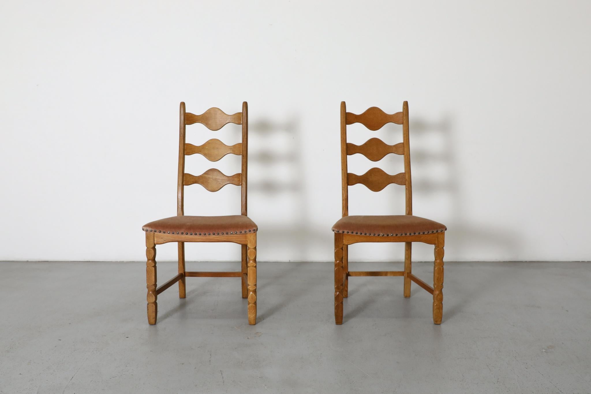 Mid-Century Modern Pair of Oak Decorative Back Dining Chairs by Henning Kjaernulf For Sale
